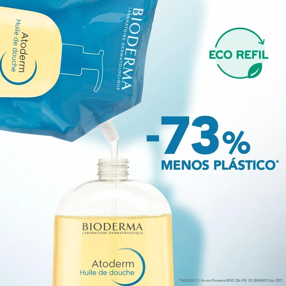 Bioderma Atoderm Olejek pod prysznic, wkład do mycia twarzy i ciała, odżywiający skórę suchą i wrażliwą atopową, zapewnia miękkość i gładkość skóry dla całej rodziny, 100 ml płynu