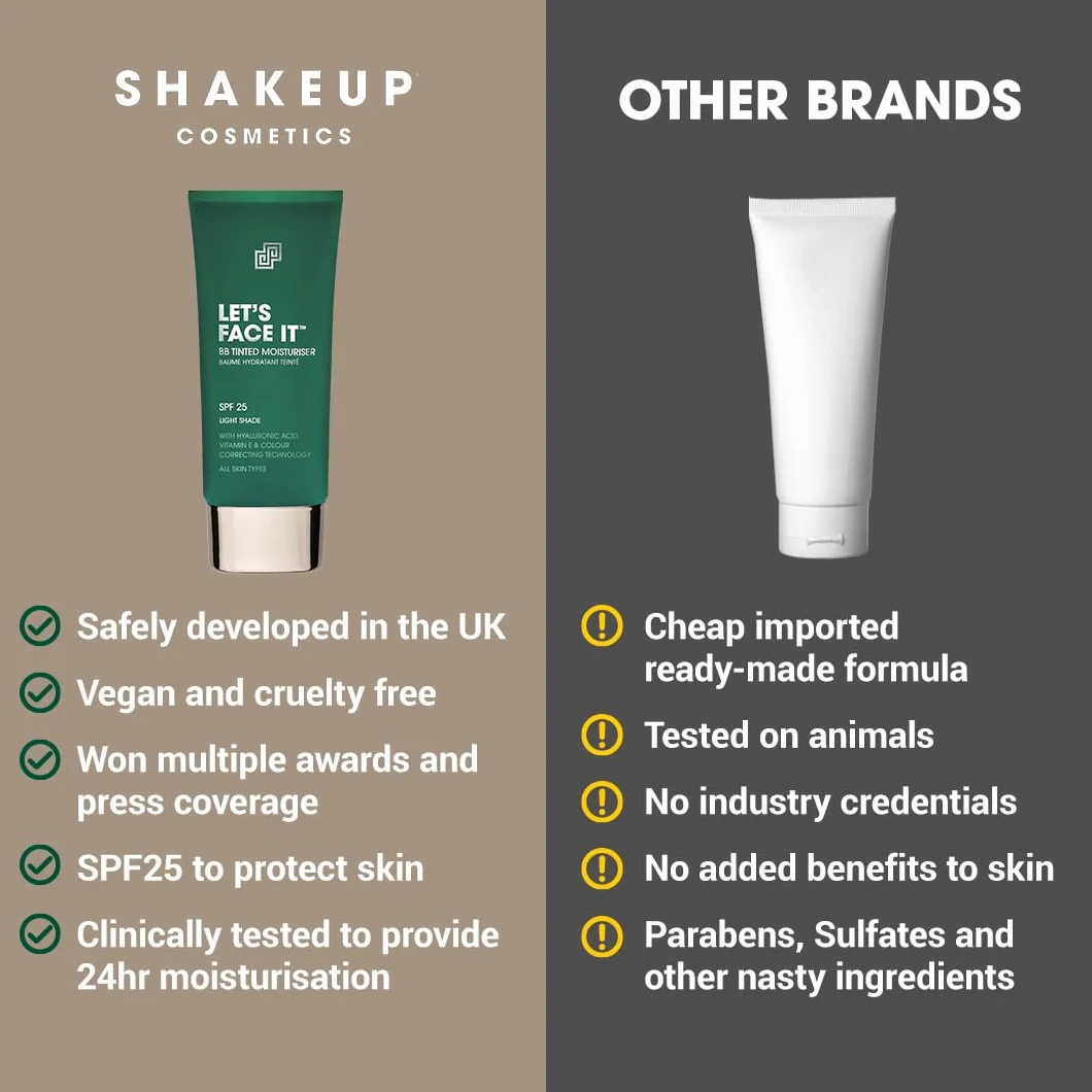 Shakeup Cosmetics SPF25 kolorowy krem nawilżający dla mężczyzn, 24 h, nawilżający matowy, łatwy do nałożenia, wegański, 50 ml (bardzo lekki)