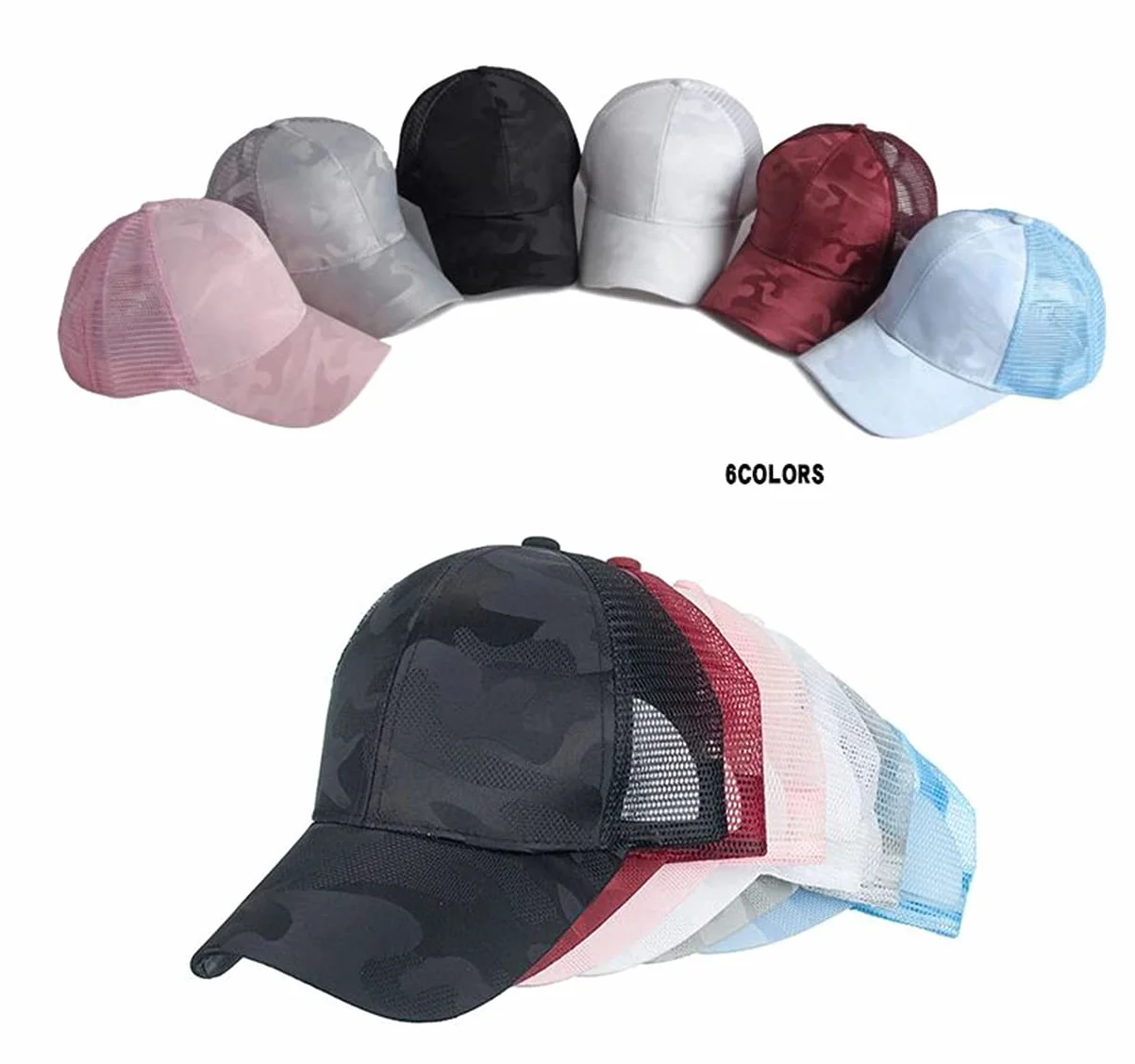 Ruicheng Czapka damska z końskim ogonem, czapka baseballowa z siateczki, czapka z daszkiem Camo Basecap letnia czapka, szary, 56-60