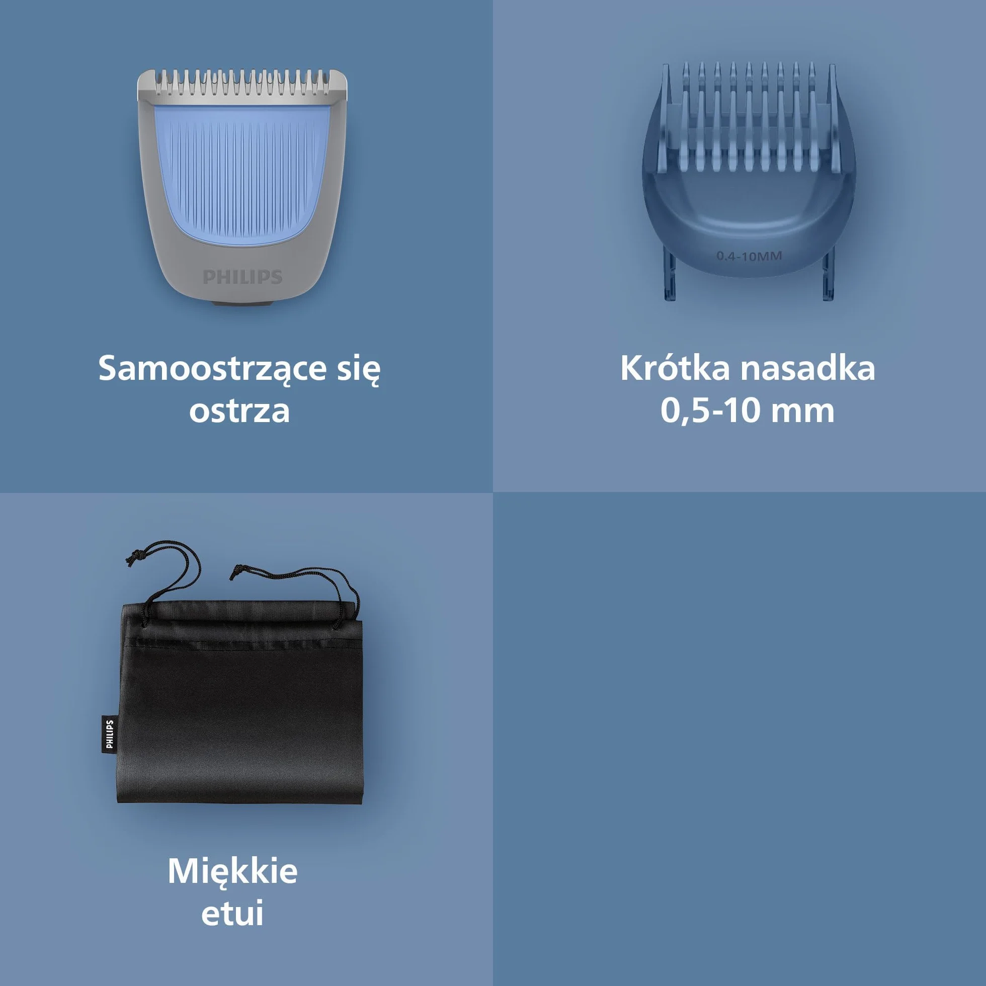 Philips Trymer do brody seria 3000 BT3619/15, samoostrzące się ostrza, 20 ustawień, wodoodporny