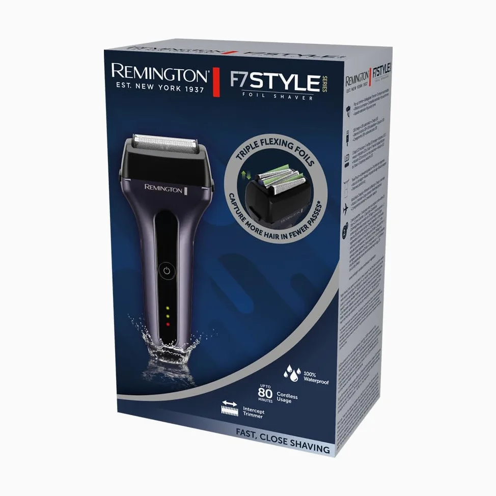 Remington Golarka elektryczna F7, golarka foliowa, bezprzewodowa, na mokro i na sucho, 100% wodoodporna, wysuwany trymer, folie Tri-flex, USB-C, czas pracy 80min, ładowania 120min, Style Series F7000