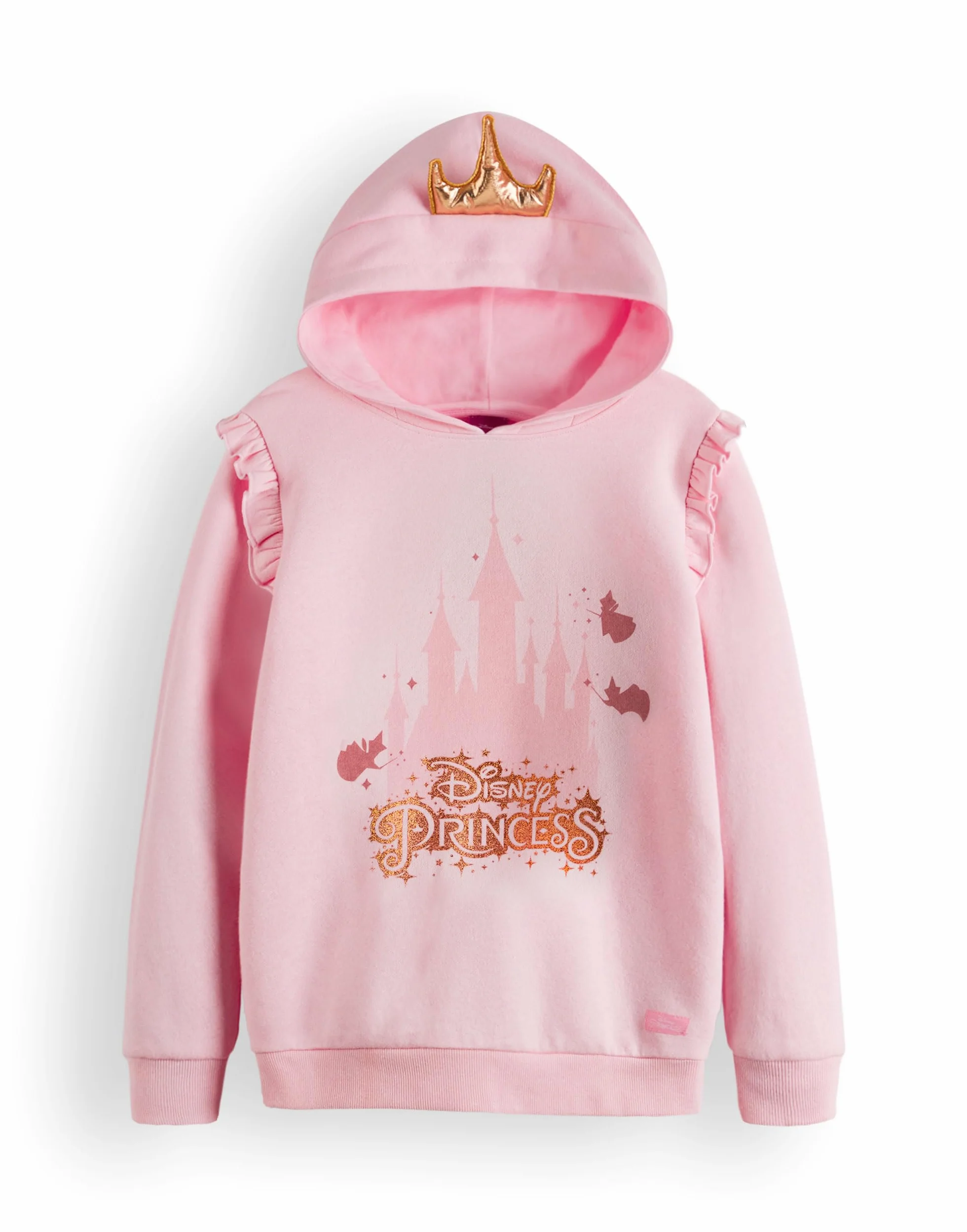 Disney Księżniczka dziewczęca bluza z kapturem | dziecięca różowa graficzna bluza z kapturem z koroną 3D | marszczony brzeg dobre wróżki odzież sweter | magiczny złoty brokat film film postać z