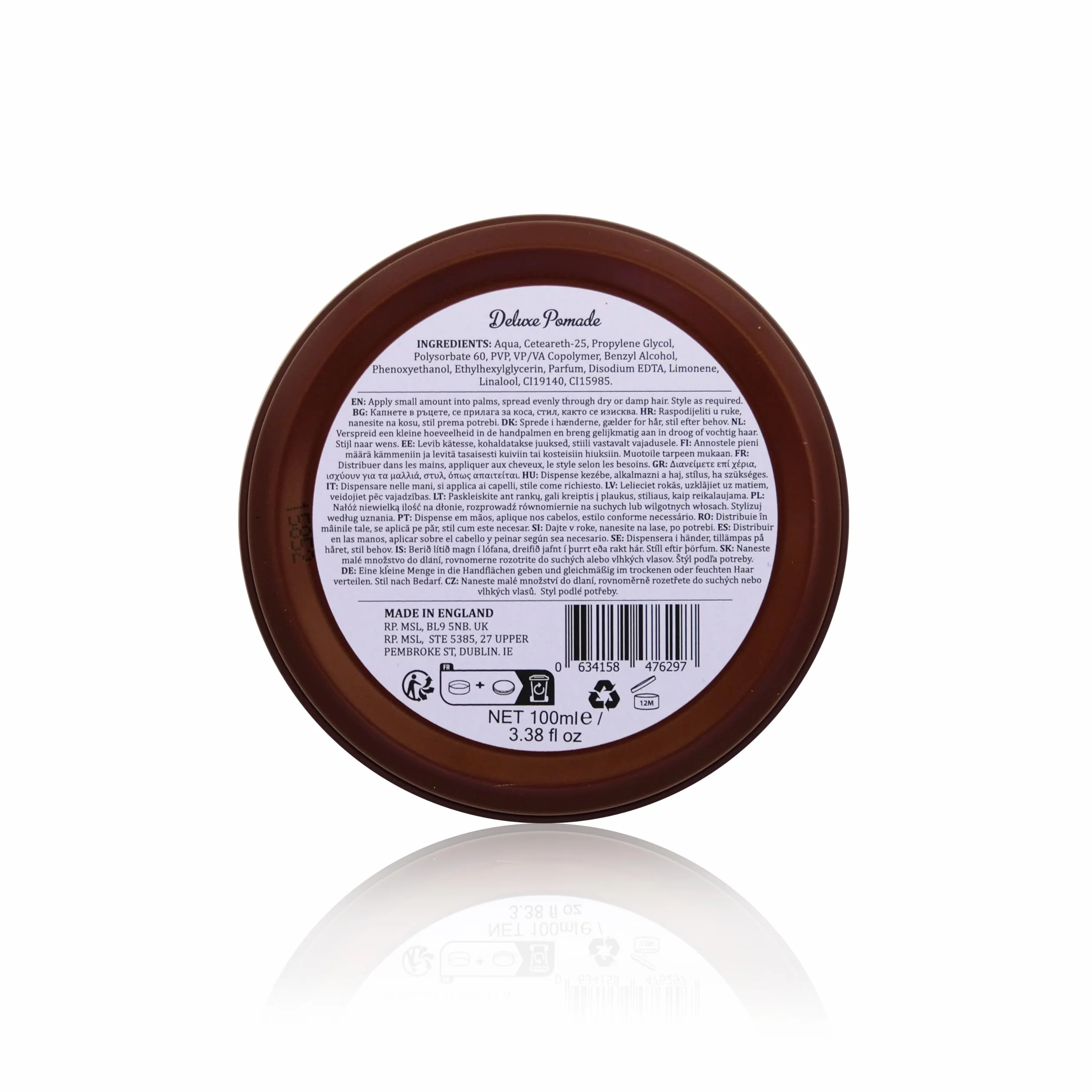 Dapper Dan Deluxe Pomada, Medium Hold Medium Shine, wszechstronna, elastyczna, na bazie wody, profesjonalny wygląd, 1 x 100 ml