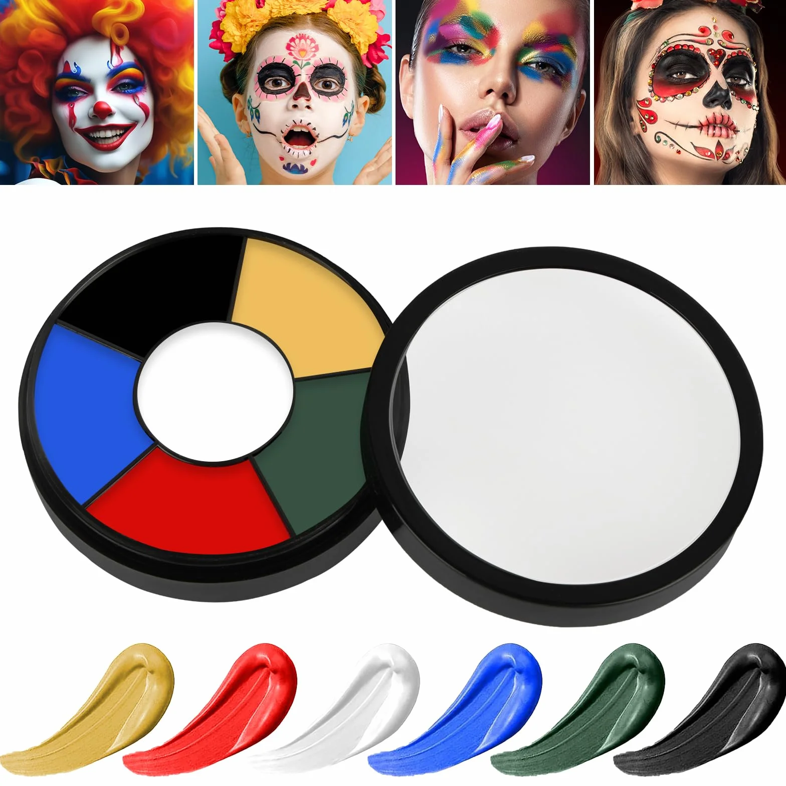 AOOWU Makijaż na Halloween, 6 kolorów, farba do ciała, Halloween, makijaż dla dzieci, zestaw do makijażu twarzy czaszki, karnawał, zestaw do makijażu SFX, zombie, wampira, cosplay, 10 g