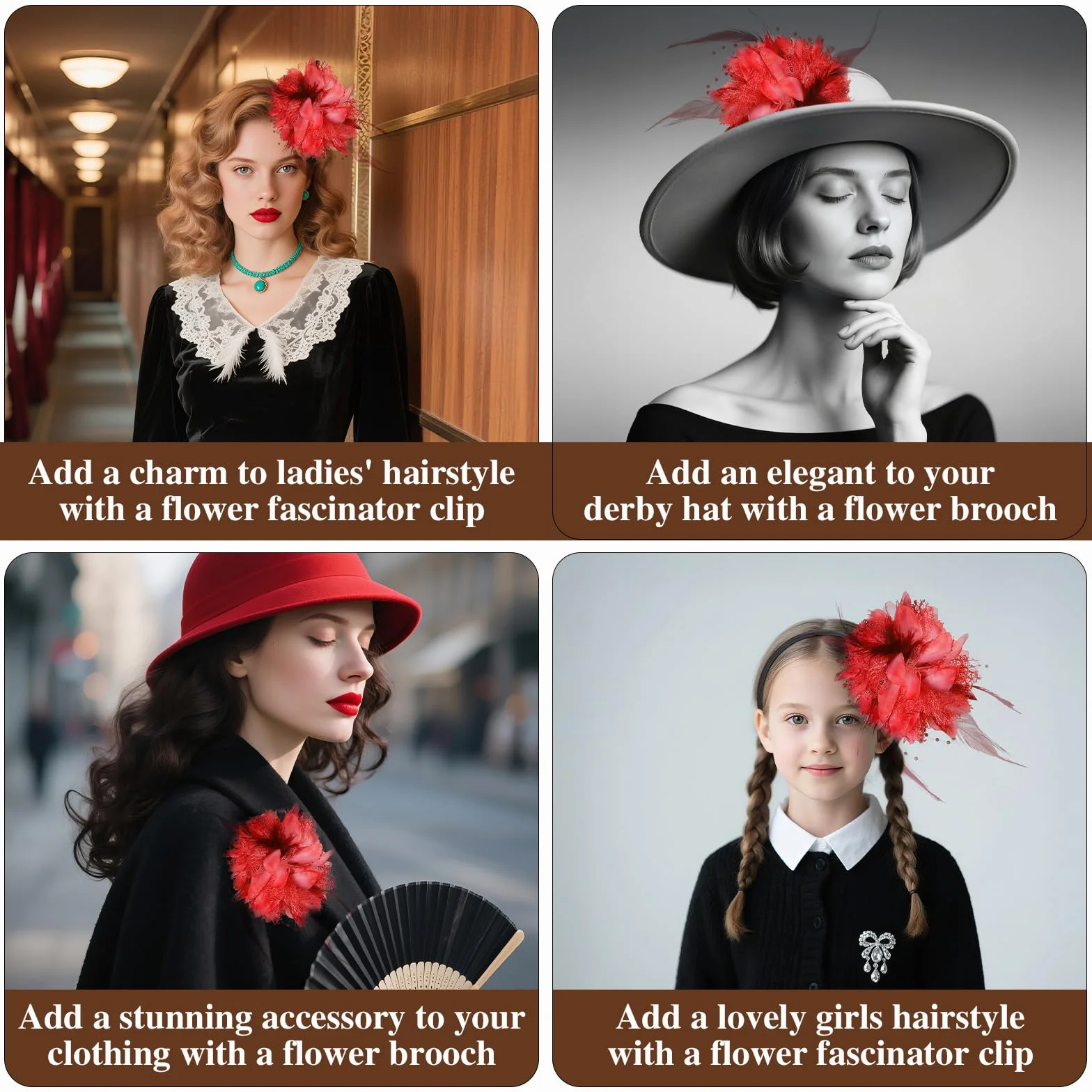 Gjinxi Fascinator kapelusze dla kobiet, na imprezę z piórami, perły, welon, opaska na włosy na wesele, koktajlowa, akcesoria karnawałowe