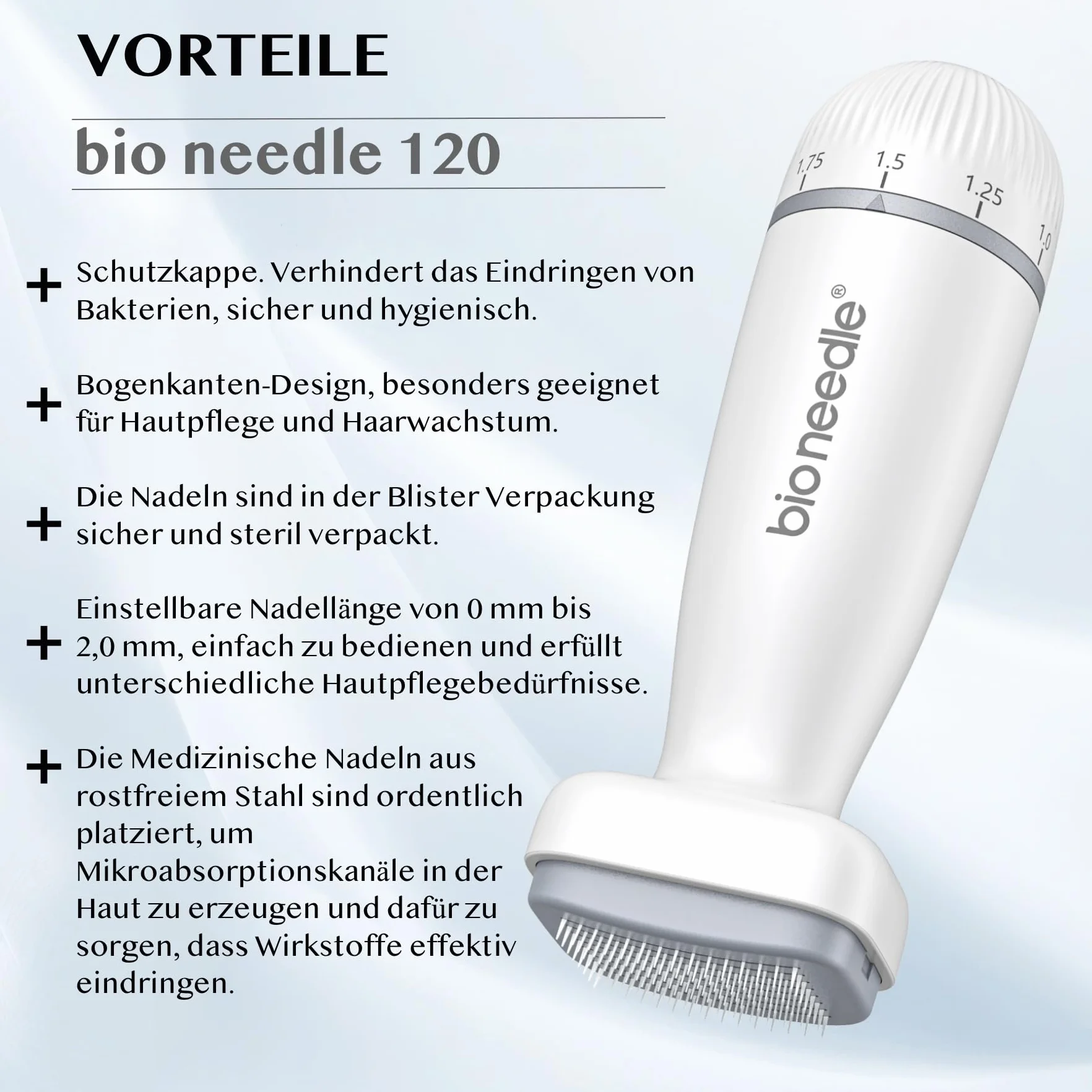 Bestauty Derma Stamp – stempel do mikroigłowania 0-2 mm, regulowany, 120 pinów ze stali nierdzewnej, idealny do twarzy, ciała, włosów i brody – podwójne uszczelnienie – igła Bestauty X bio needle