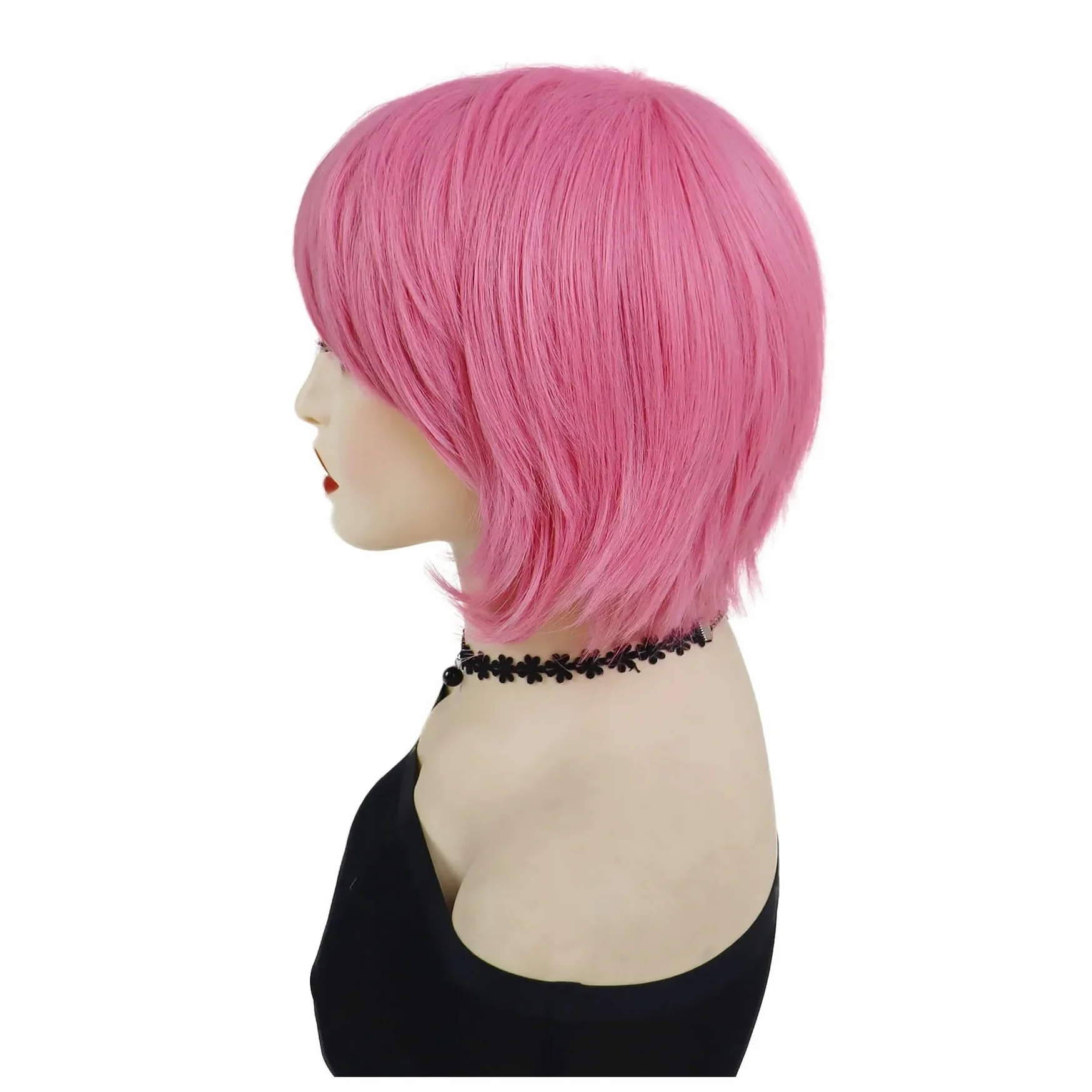 1 szt. Krótkie różowe peruki Cosplay dla kobiet peruka syntetyczna z grzywką(Black)