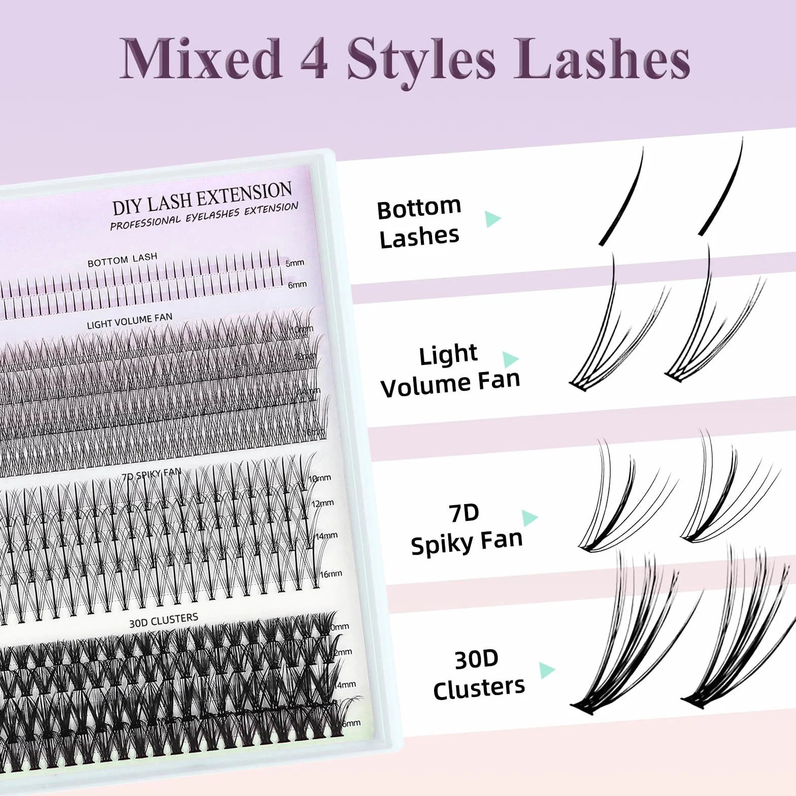 Przedłużki do rzęs 400 kępek, DIY 5-16mm mieszane długości zestaw przedłużek do rzęs, indywidualne 4 style sztuczne rzęsy z Lash Bond i Seal i pęsetą, zestaw do przedłużania rzęs