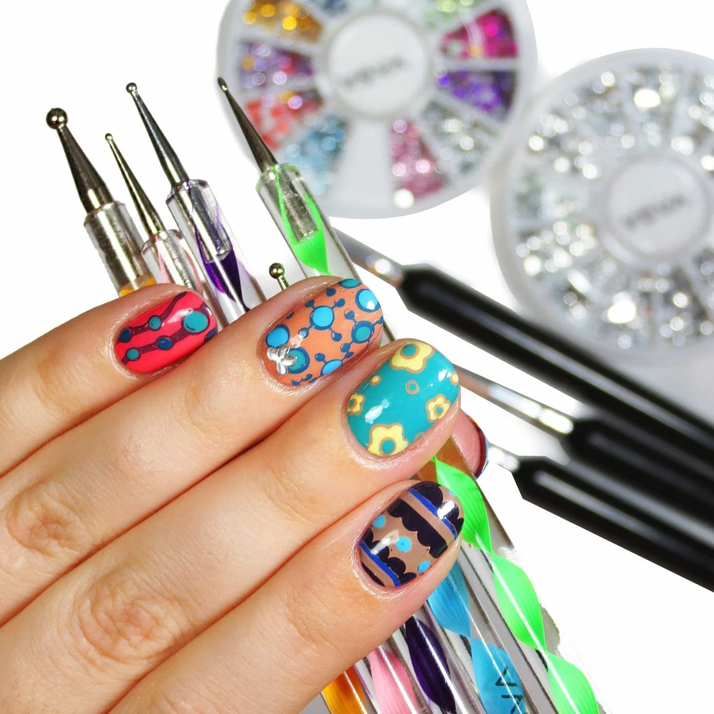 VAGA Mandala Dotting Tools For Nails Premium Quality Professional Nail Kit Of 5 Colorful Double Ended Nail Art Dot And Marbling Tools Accessories With 10 Dot Sizes Packed In A Black Pu Case