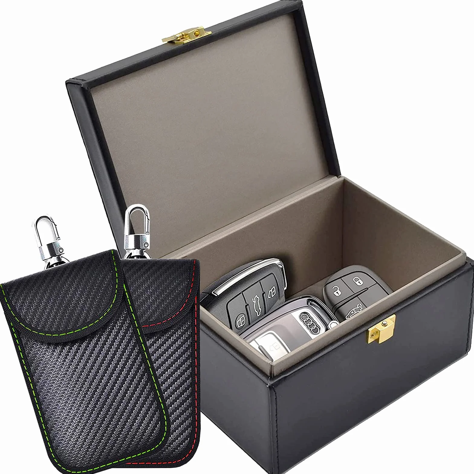 Faraday pudełko i 2 szt. toreb Faraday na brelok, blokada sygnału, Faraday, etui Faraday, pudełko RFID, na kluczyki samochodowe, Czarny, Medium, Kompaktowy