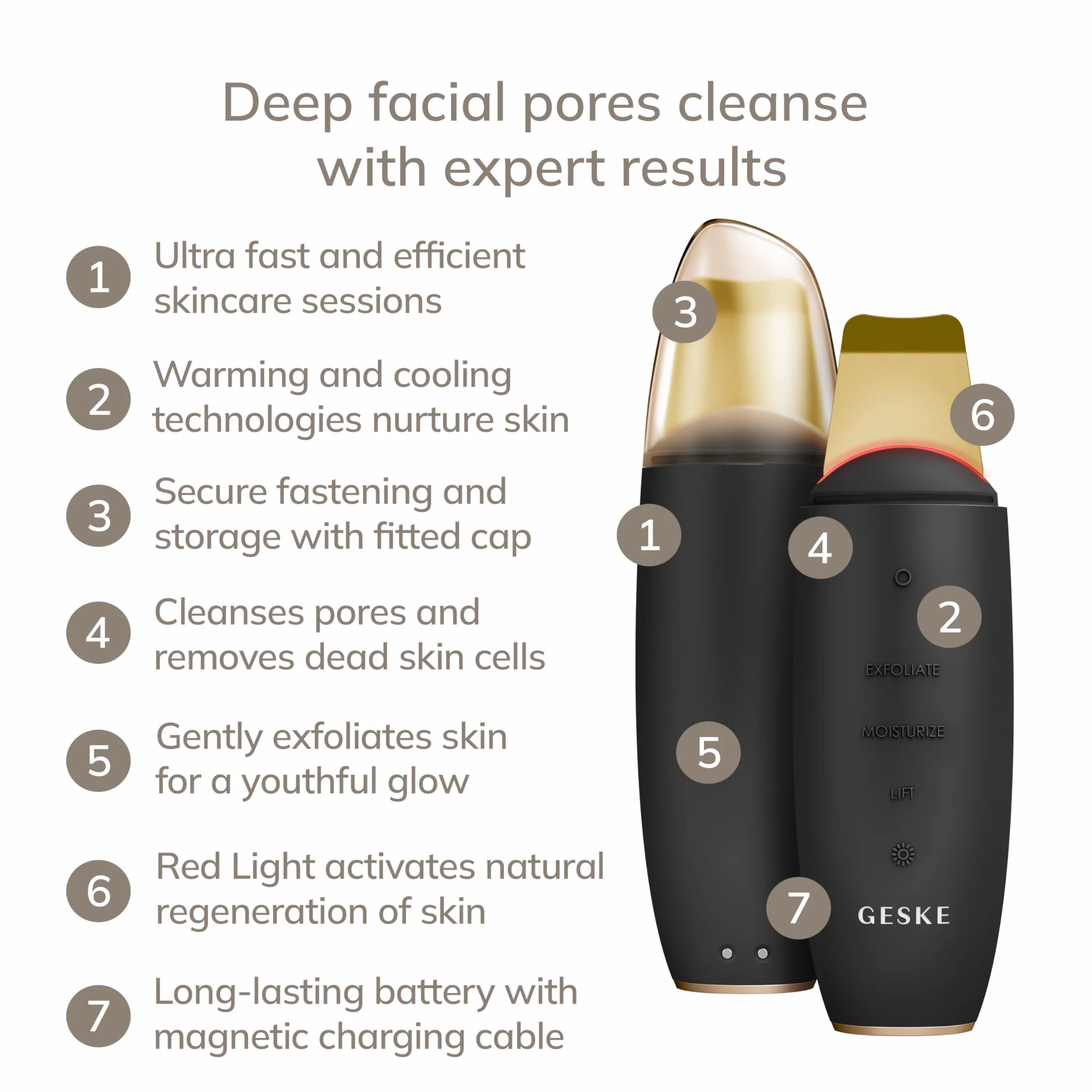 GESKE | SmartAppGuided™ Mikroprądowy peeling do skóry i usuwanie zaskórników | 9 w 1 | Narzędzia do pielęgnacji skóry | Czyszczenie twarzy | Działanie przeciwstarzeniowe i oczyszczanie