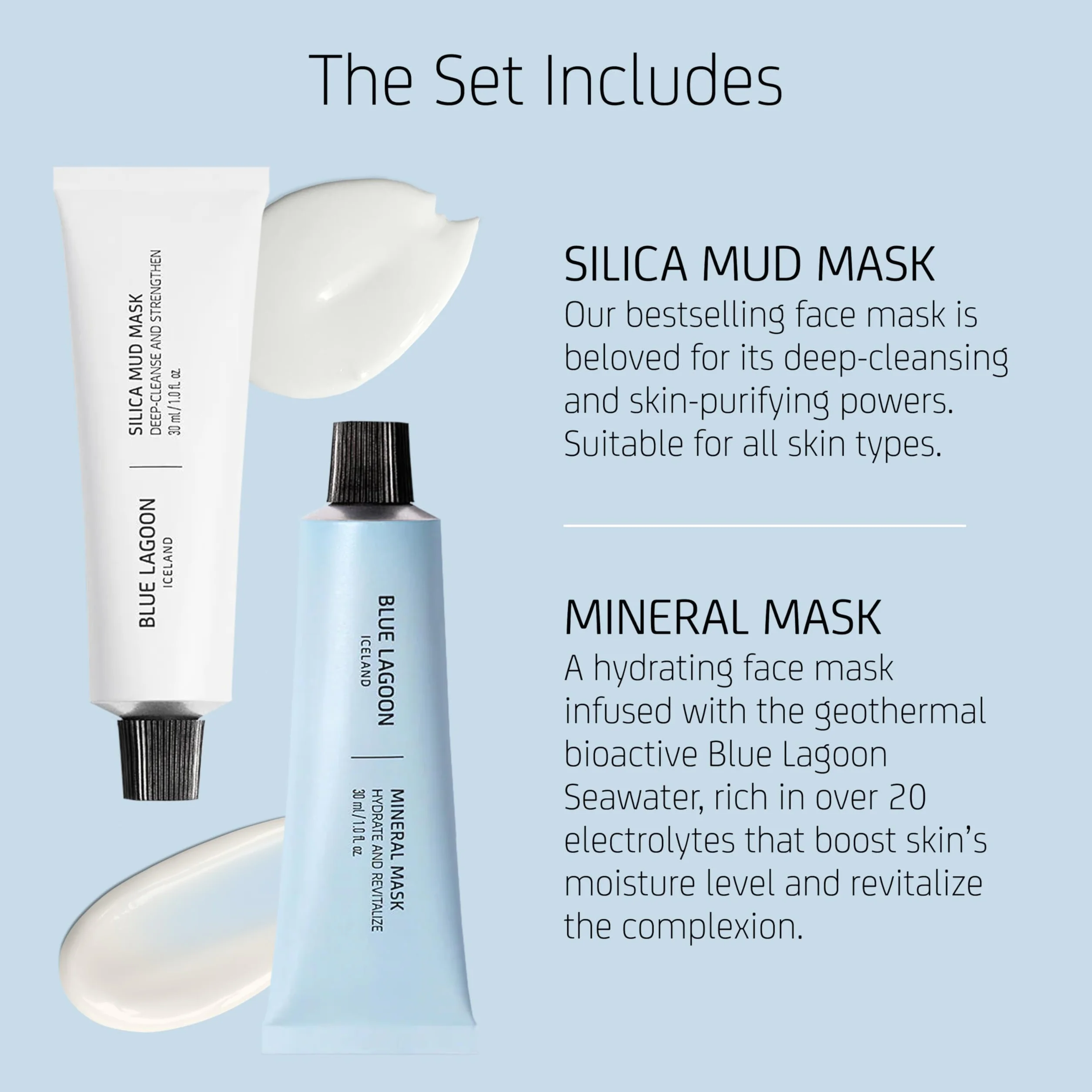 Blue Lagoon - Signature Masks zestaw podróżny | zrównoważona, bioaktywna, luksusowa pielęgnacja skóry (4 sztuki, zestaw, po 30 ml)