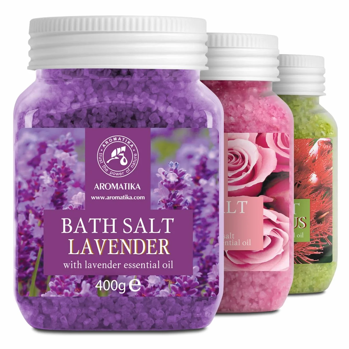 Zestaw soli Morskiej do Kąpieli 3х400g - Sól do kąpieli Lawenda i Róża i Eukaliptus - Naturalny Olejek - Aromaterapia - Relaks - Uspokajanie