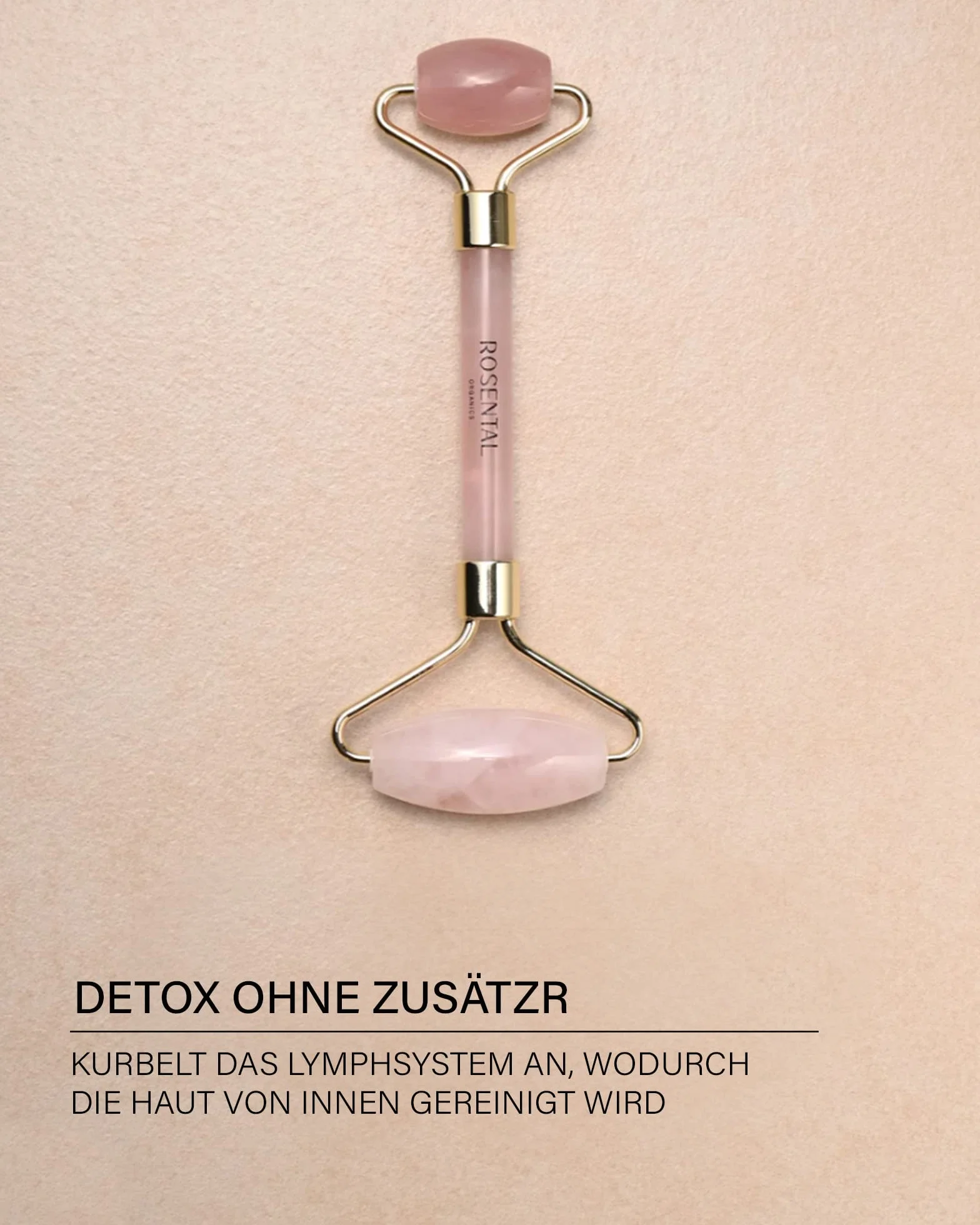 ROSENTAL Organics wałek kwarcowy z różami – wałek do masażu twarzy – masażer twarzy – masaż twarzy przeciw opuchliznom oczu i stresowi – kojący dla skóry i duszy – 100% naturalny