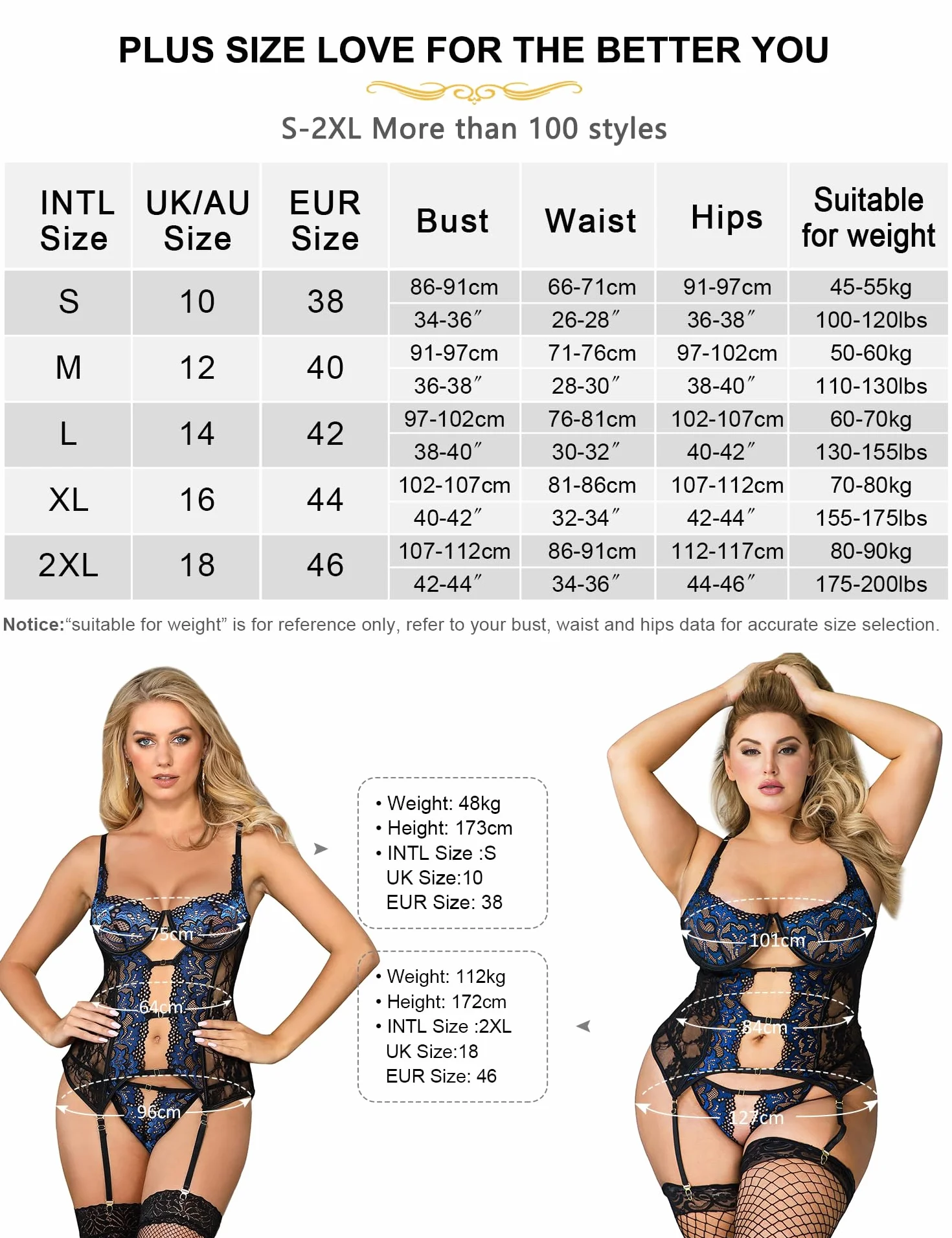 comeondear Damskie body z pasem do pończoch Babydoll koronkowa bielizna plus size