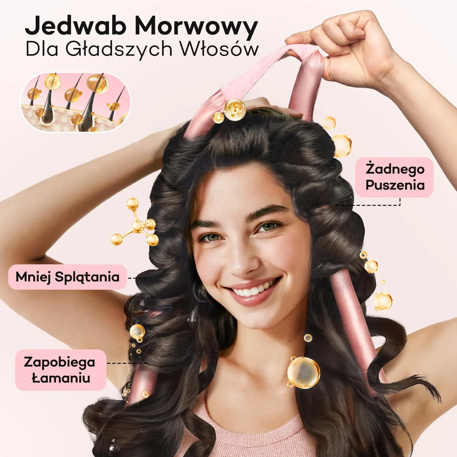 Umisleep Heatless lokówka do włosów, jedwabna ochrona włosów, Heatless Curls z zestawem loków, 99 cm, do samodzielnego wykonania, do długich włosów, antypoślizgowe loki, różowa
