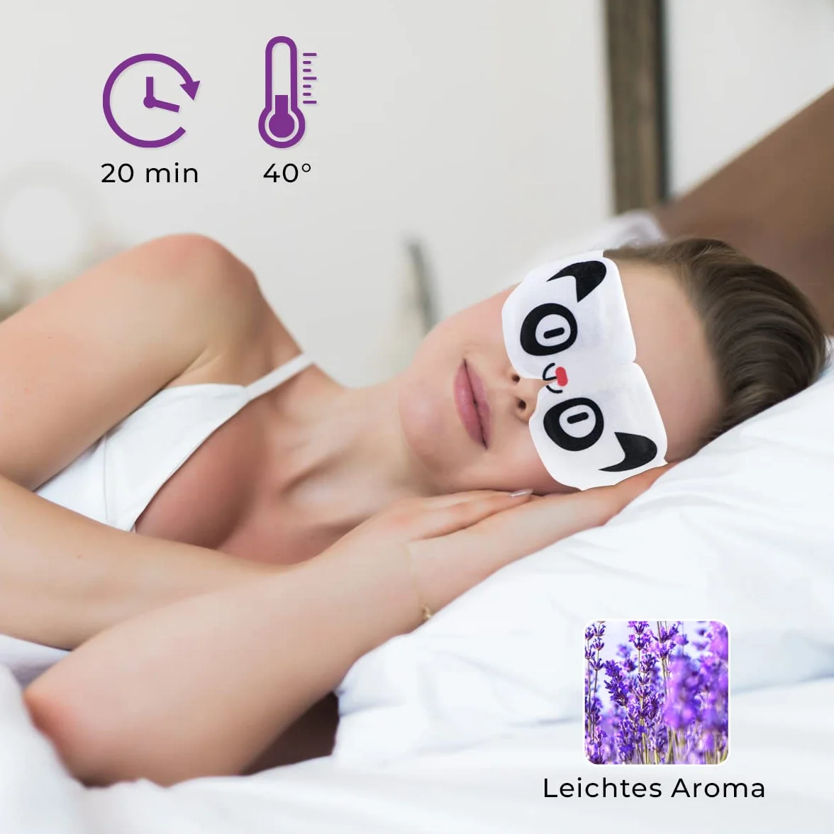 Chillife 6 maseczek na oczy o zapachu lawendy I rozgrzewająca maska na oczy do relaksu, spa, wellness, pomaga przy suchych, opuchniętych oczach i ciemnościach, maska na oczy ze wzorem panda