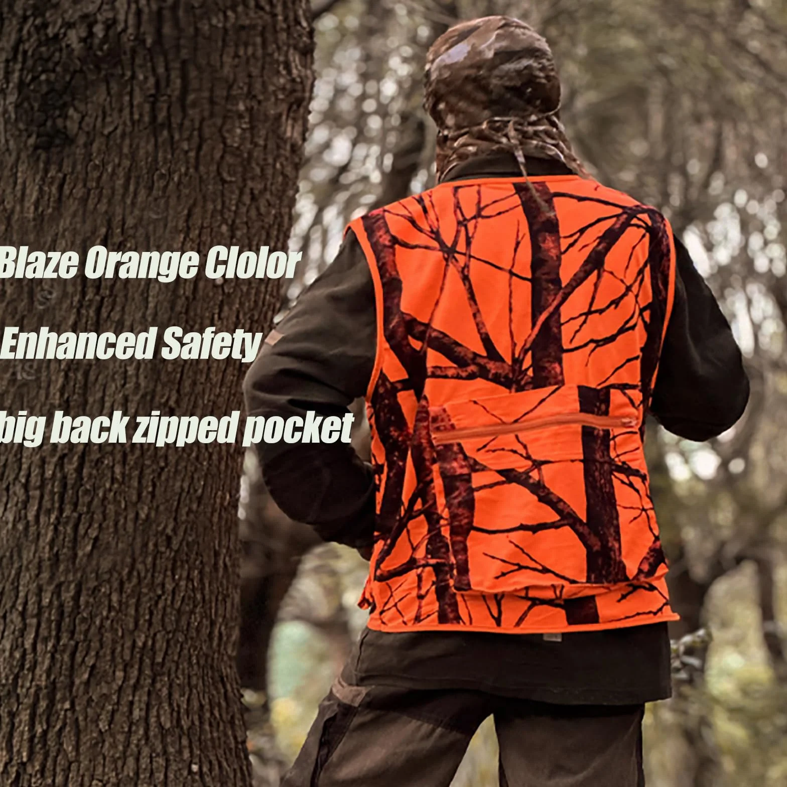 VicBre Blaze Orange kamizelka myśliwska z kieszeniami, kamizelki wędkarskie, outdoorowa kamizelka robocza, odzież wierzchnia