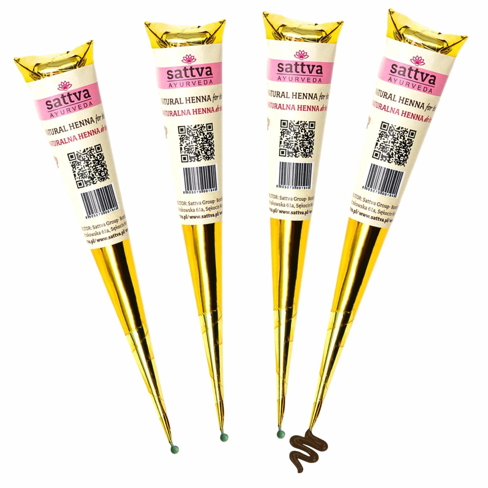 Sattva Ayurveda Henna do tatuażu brąz zestaw 4 rożków 30 g