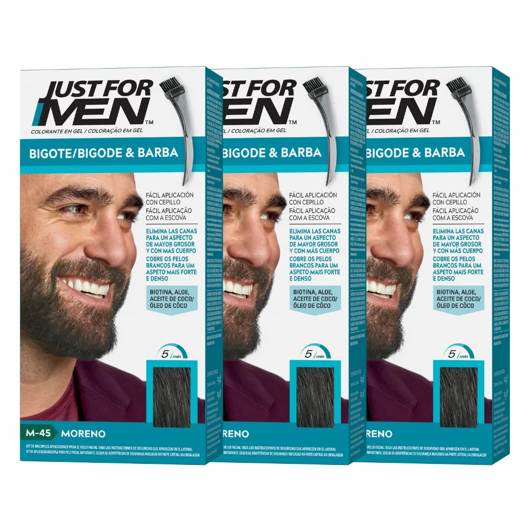 Just For Men Moustache And Beard Farba do Brody i Wąsów, M45 Ciemnobrązowy, 3 x 28 ml