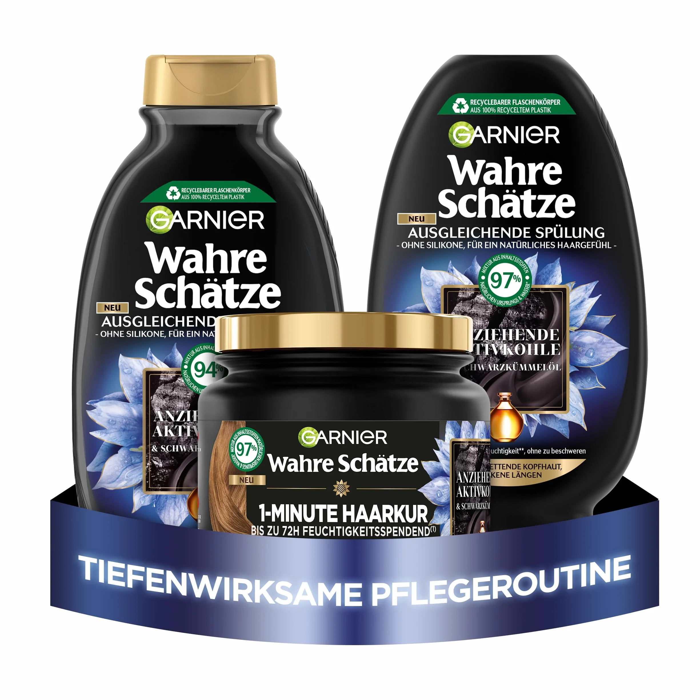 Garnier Zestaw do pielęgnacji włosów z węglem aktywnym szampon 250 ml odżywka 200 ml kuracja