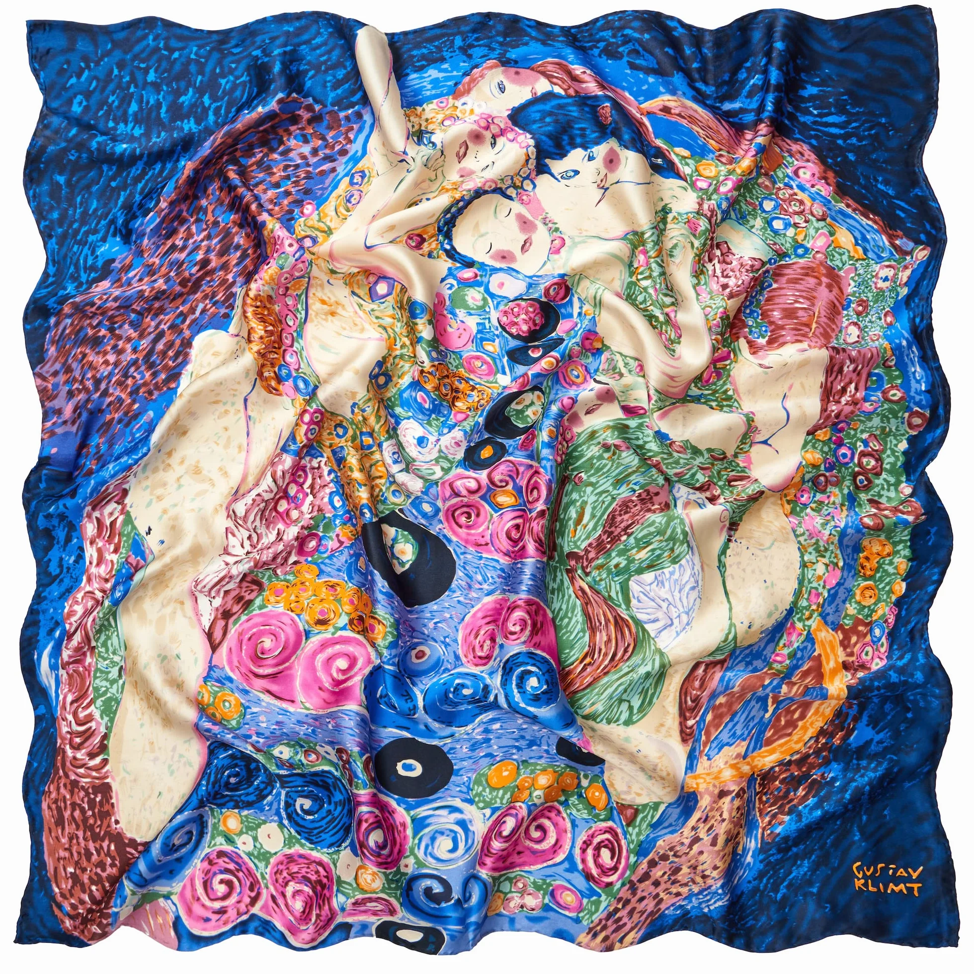 Gustav Klimt Jedwabna chusta w stylu secesyjnym, kolorowy druk artystyczny, 90 cm X 90 cm