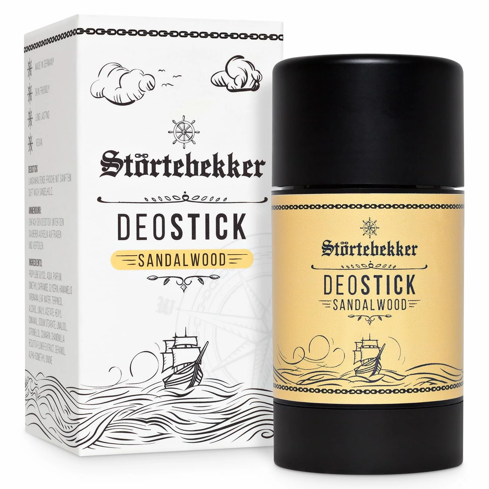 Störtebekker Premium dezodorant w sztyfcie z drewna sandałowego – odświeżający w sztyfcie dla mężczyzn – długotrwała świeżość – pomysł na prezent