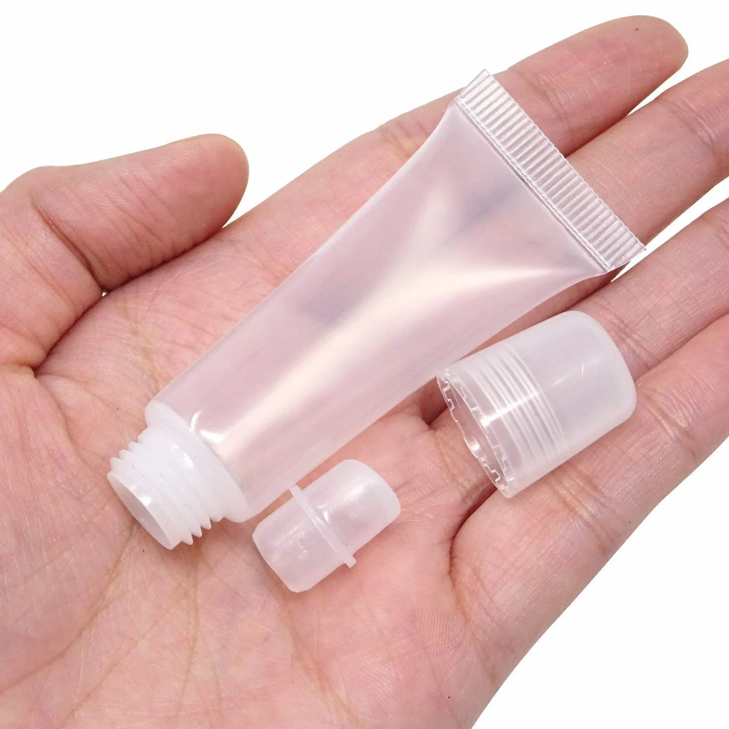 Puste tubka, 6 szt. 10 ml, przezroczyste pojemniki z tworzywa sztucznego, miękkie, wielokrotnie napełnialne, z nasadką, mini pojemniki na szampon, żel pod prysznic, błyszczyk do ust