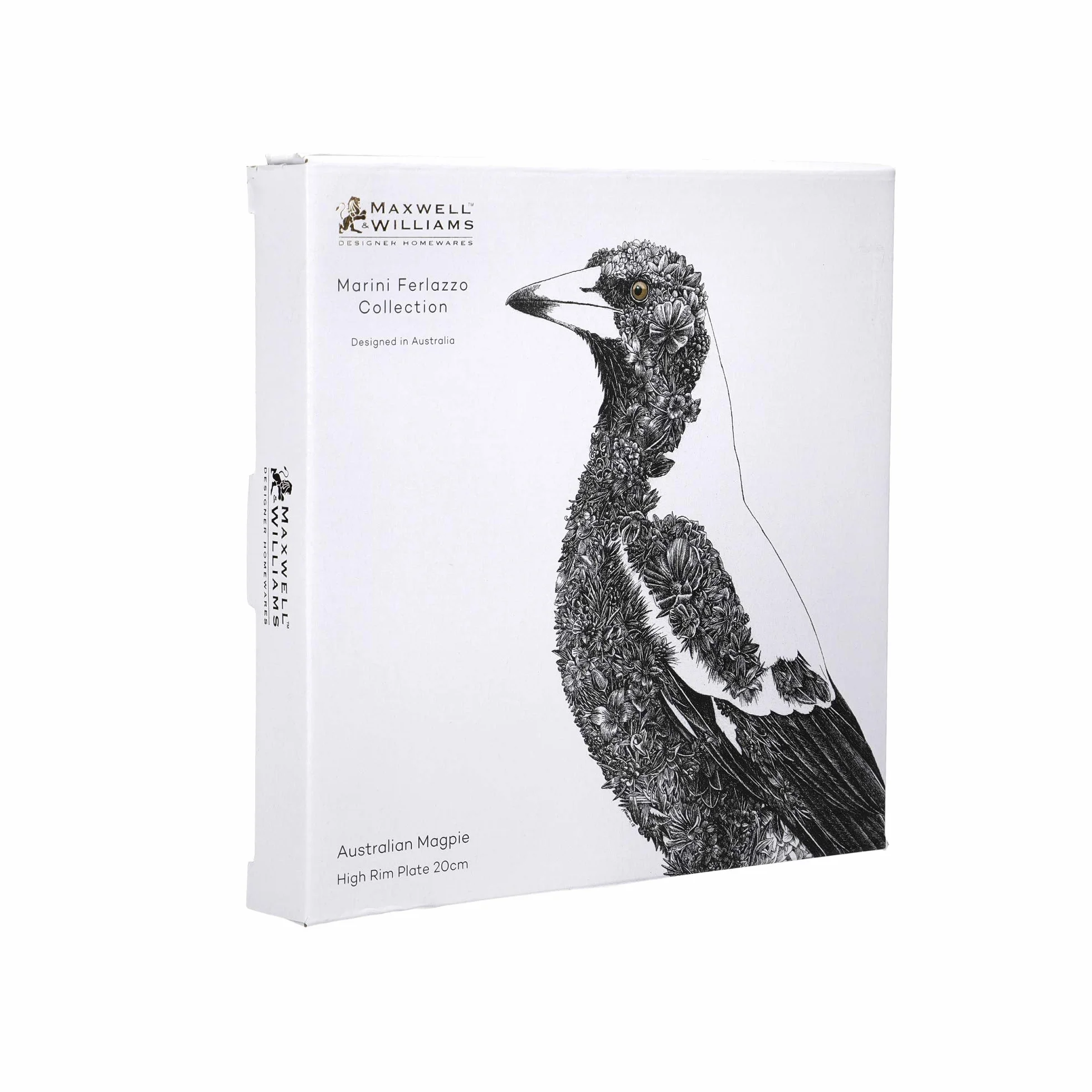 Maxwell & Williams Marini Ferlazzo Birds Dekoracyjna płyta boczna z australijskim wzorem sroki, pudełko na prezent, delikatna porcelana, biała, 20 cm
