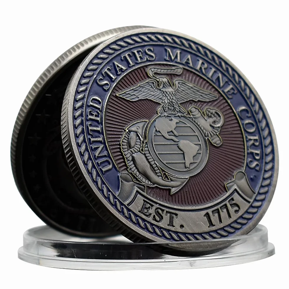 United States Marine Corps Challenge Coin EST.1775 U.S.M.C diabeł pies metalowy medal z plastikowym etui rzemiosło artystyczne