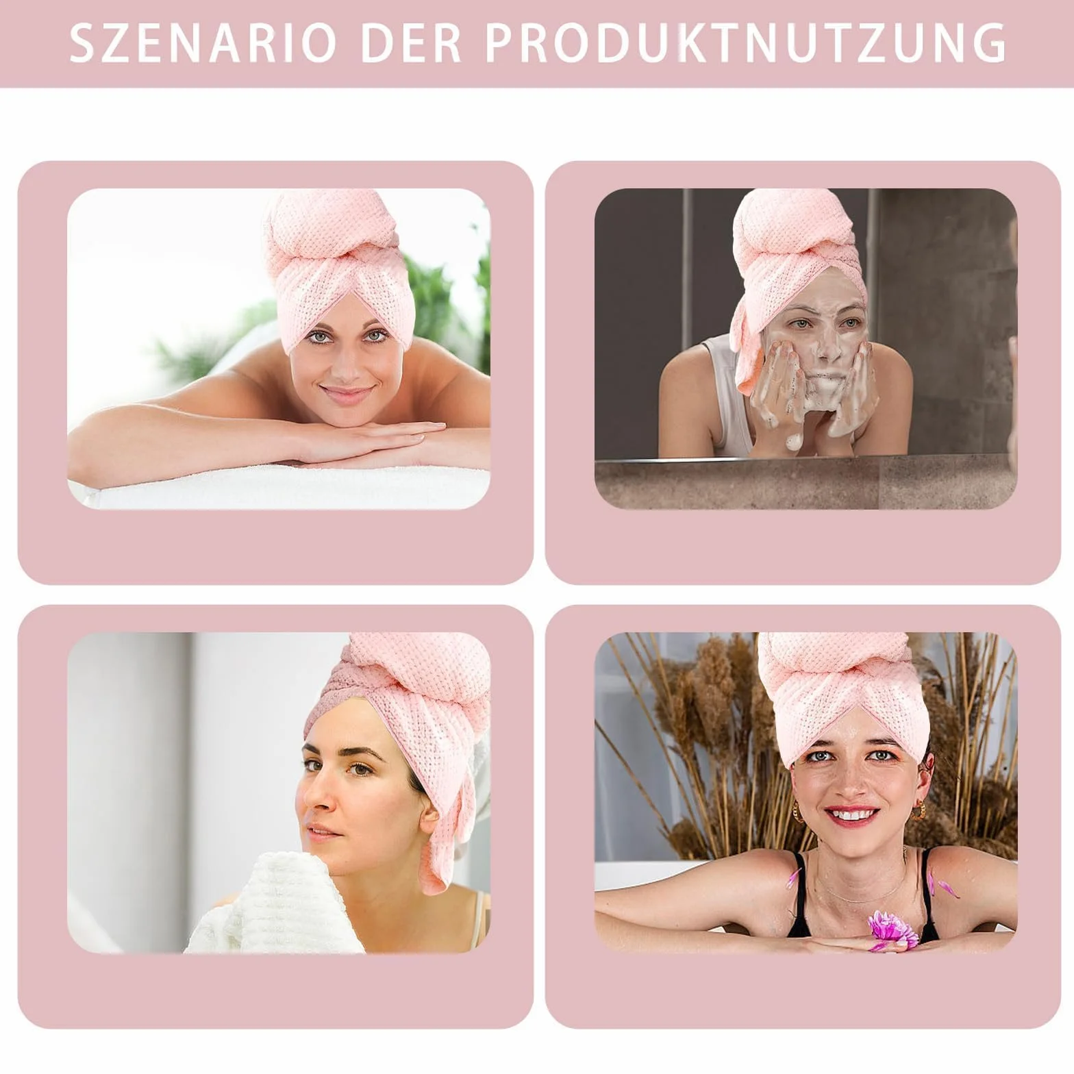 Ręcznik z mikrofibry, do włosów z elastyczną linką, ręcznik do włosów, z mikrofibry, turban do włosów, 100 x 60 cm, szybkoschnący, super chłonny, 3 sztuki