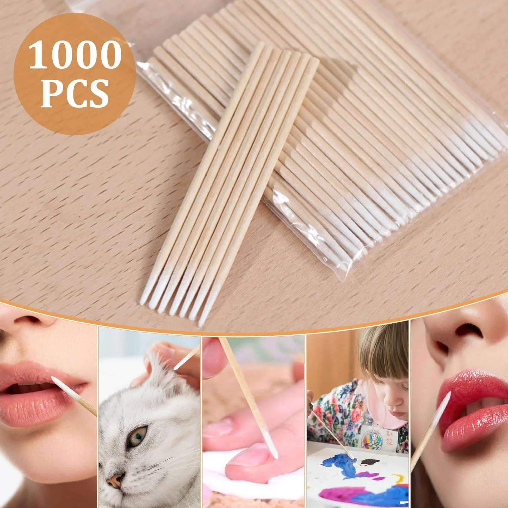 Microblading 1000 sztuk patyczków higienicznych z końcówką, aplikatory z precyzyjną końcówką, pałeczki do czyszczenia, drewniane patyczki do tatuażu, makijażu, przedłużania rzęs (10 cm)