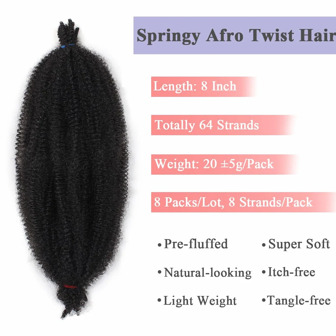 Leeven 20 cm sprężyste skręcone włosy Marley Locs 8 opakowań do afro