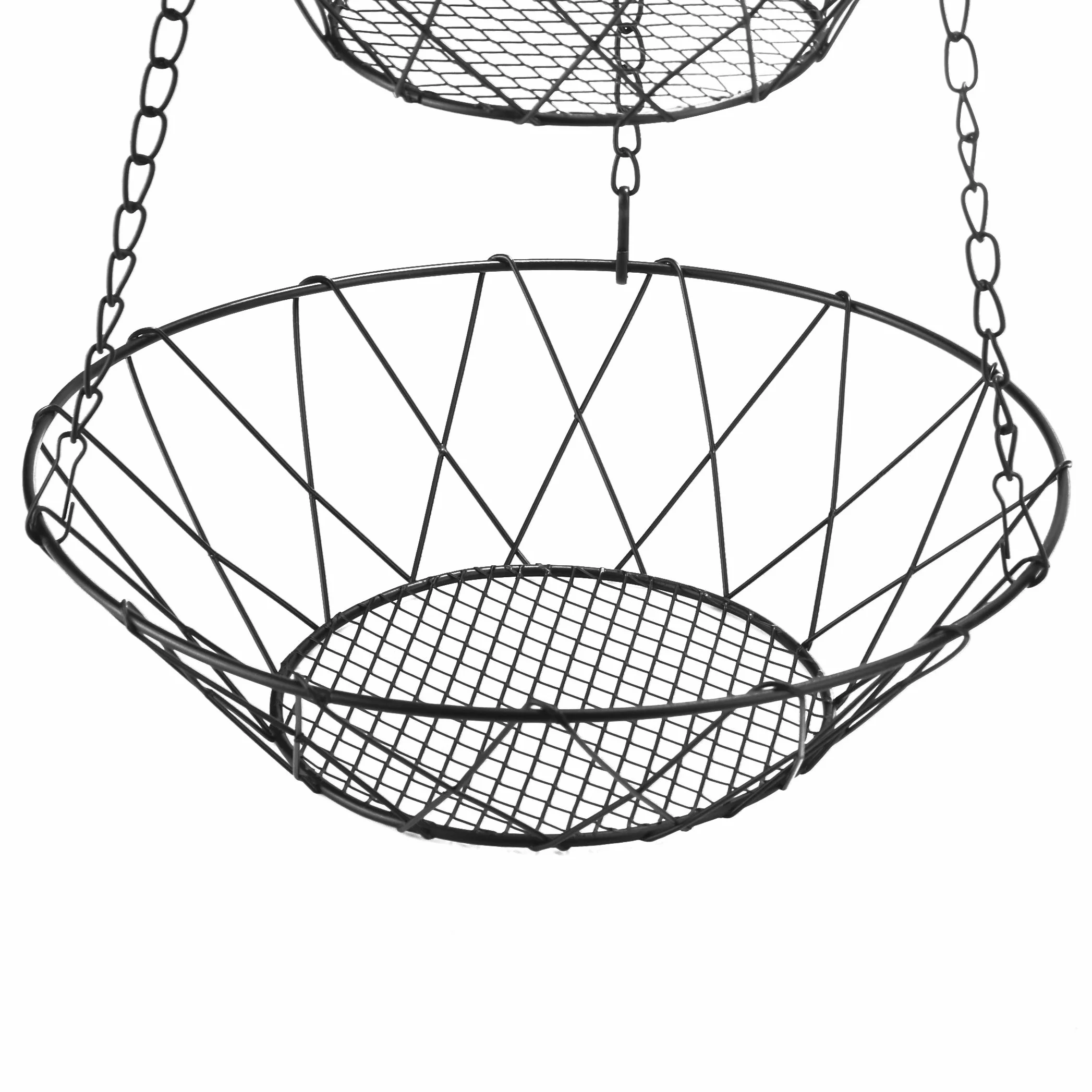 COM-FOUR® Kosz na owoce do zawieszenia wykonany z metalu w kolorze czarnym - pólka wiszaca o Ø 28 cm (czarny - okragly)