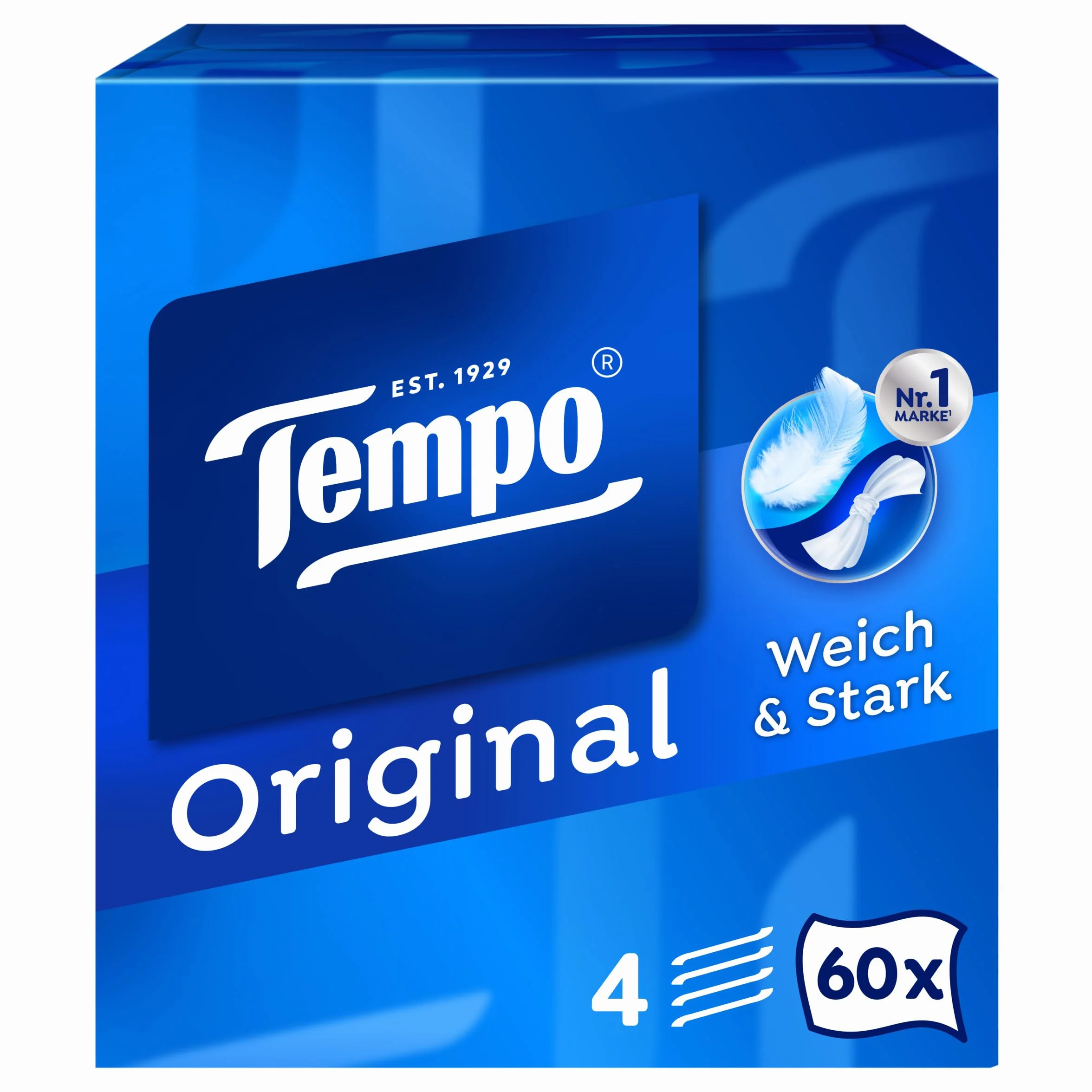 Pudełko na chusteczki Tempo Original - Megapack - 12 pudełek, 60 chusteczek w pudełku - wyjątkowo mocne, miękkie chusteczki papierowe, można prać w pralce