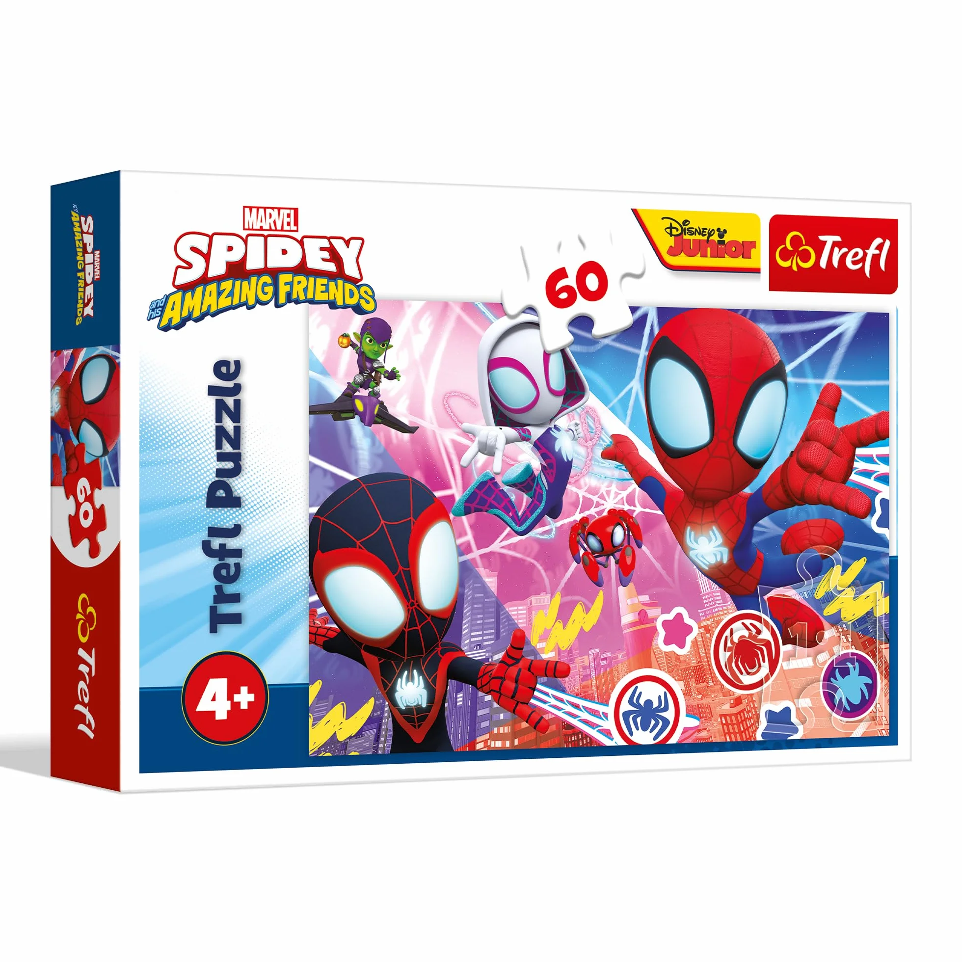 Trefl - Spidey and his Amazing Friends, Bohaterska przygoda - Puzzle 60 Elementów - Kolorowe Puzzle z bohaterami bajki, Zabawa dla Dzieci od 4 lat