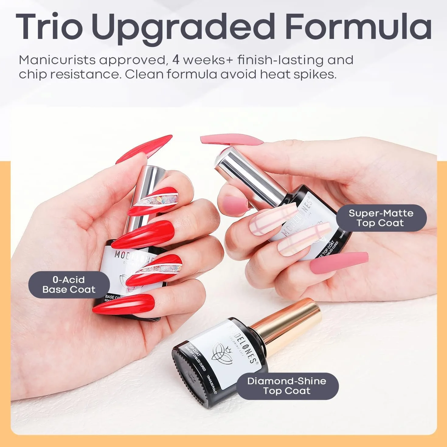 Modelones Base and Top Coat Gel UV lakier do paznokci zestaw 3 x 10 ml No Wipe Soak Off Base Coat i Top Coat z matowym do paznokci żelowych Nail Art Design Manicure