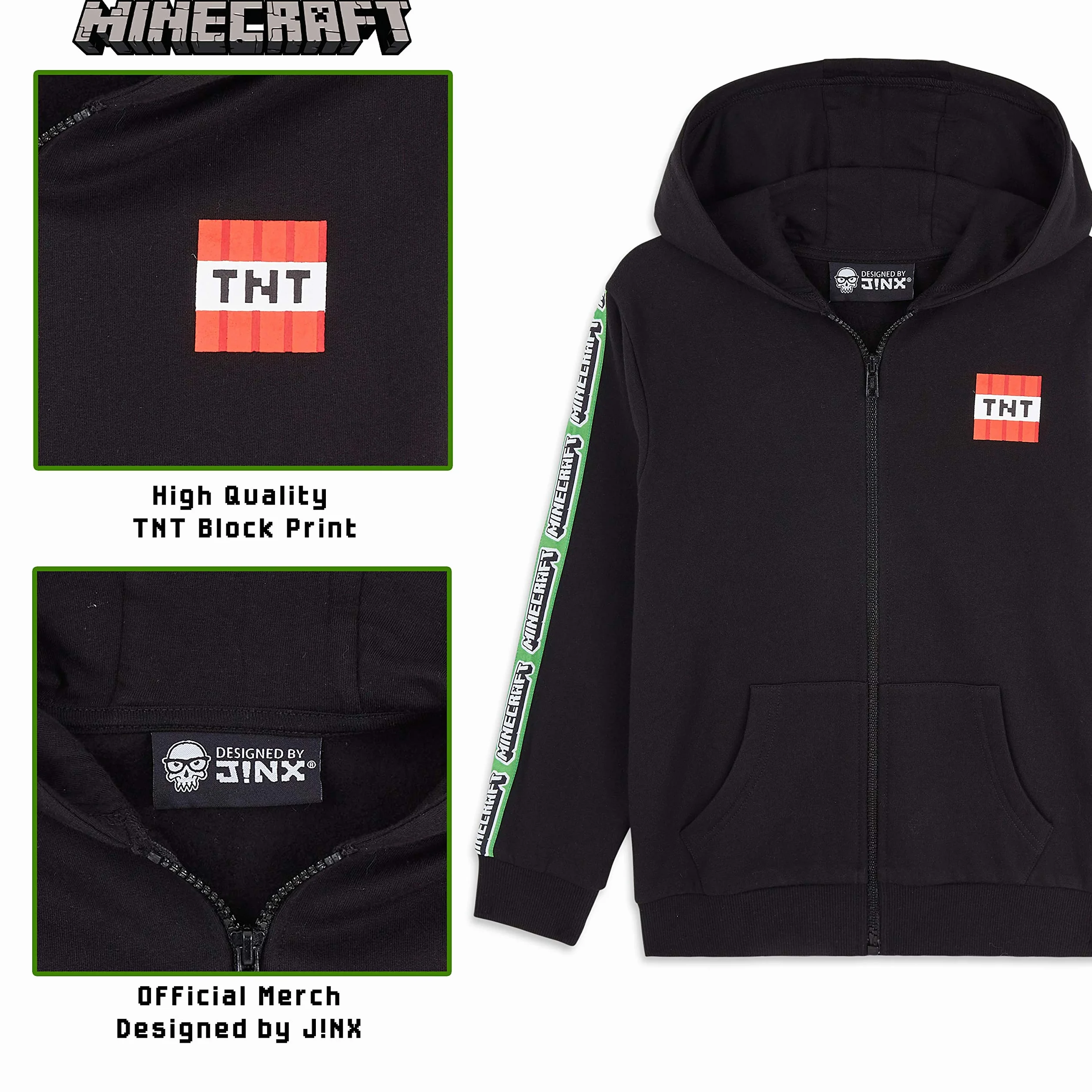 Minecraft Bluza z kapturem dla chłopców, bluza z kapturem z zamkiem błyskawicznym, wygodna, długa bluza z długim rękawem i kapturem, prezenty dla graczy, dla chłopców, dziewcząt, nastolatków w wieku 5–14 lat