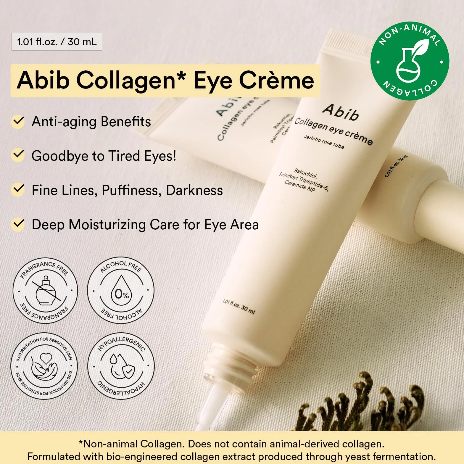 Abib Kolagen Eye Crème Jericho Rose tubka na cienie i opuchliznę, drobne linie pod oczami