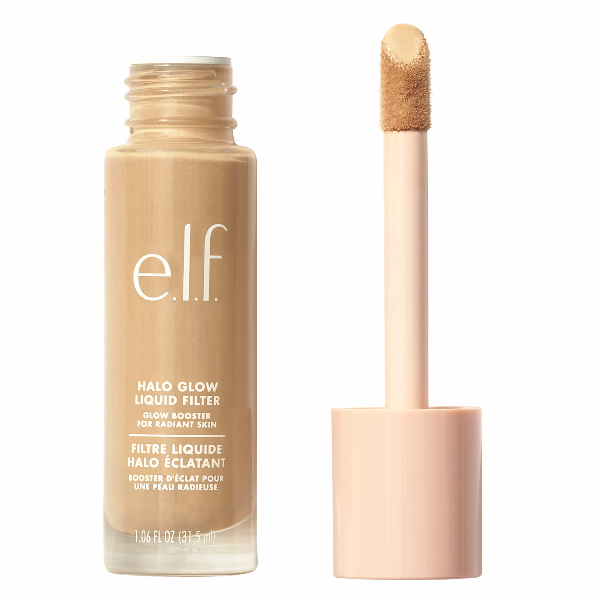e.l.f. Cosmetics Halo Glow Liquid Filter, rozświetlający płyn dla promiennej cery, zaparzany kwasem hialuronowym, średnio-jasnobrązowy