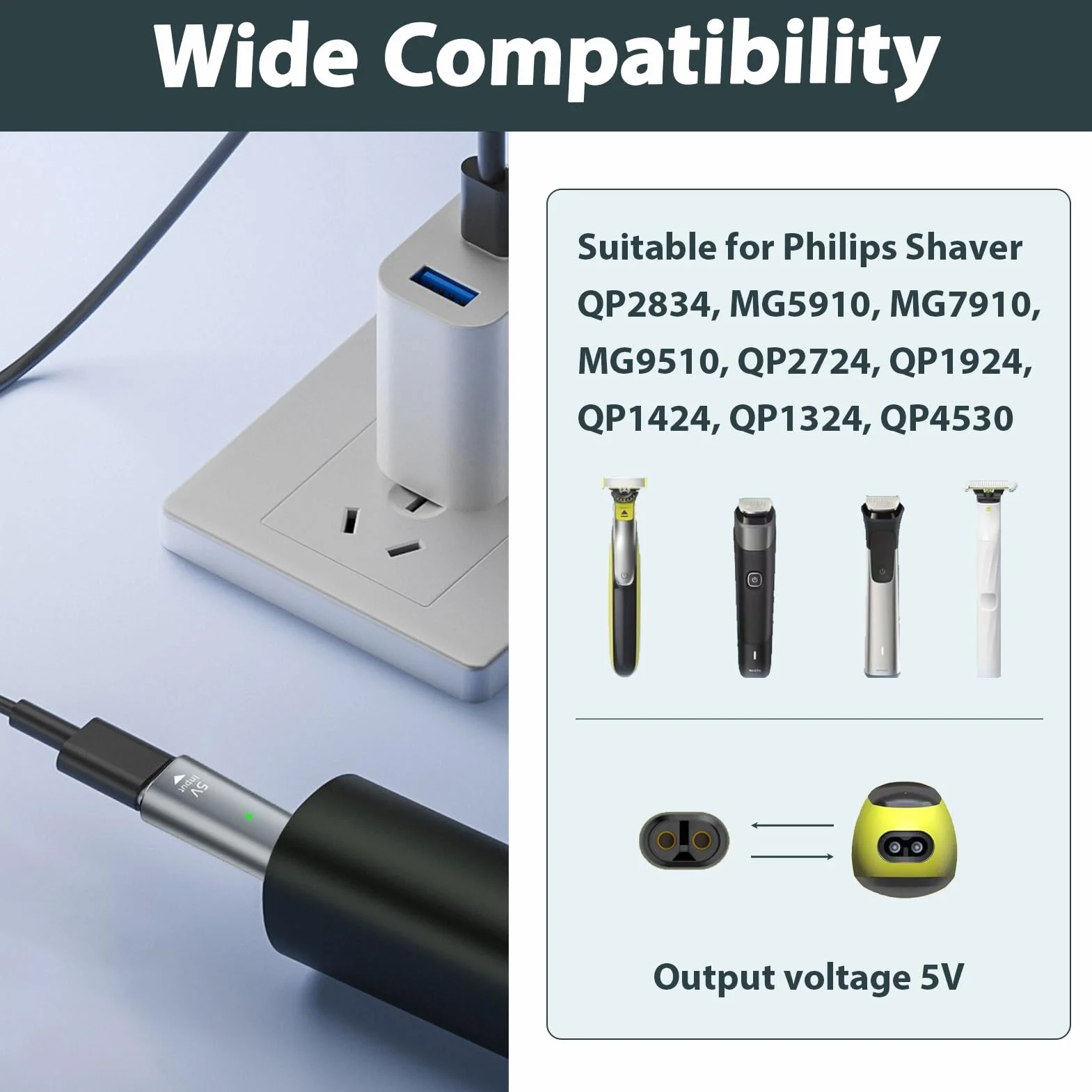 Adapter ładowarki USB-C QP2734 QP2724 QP2824 QP2834 QP4631 MG5910 MG7910 MG9510 QP1924 QP1324 7000 9000 Series do maszynki do golenia