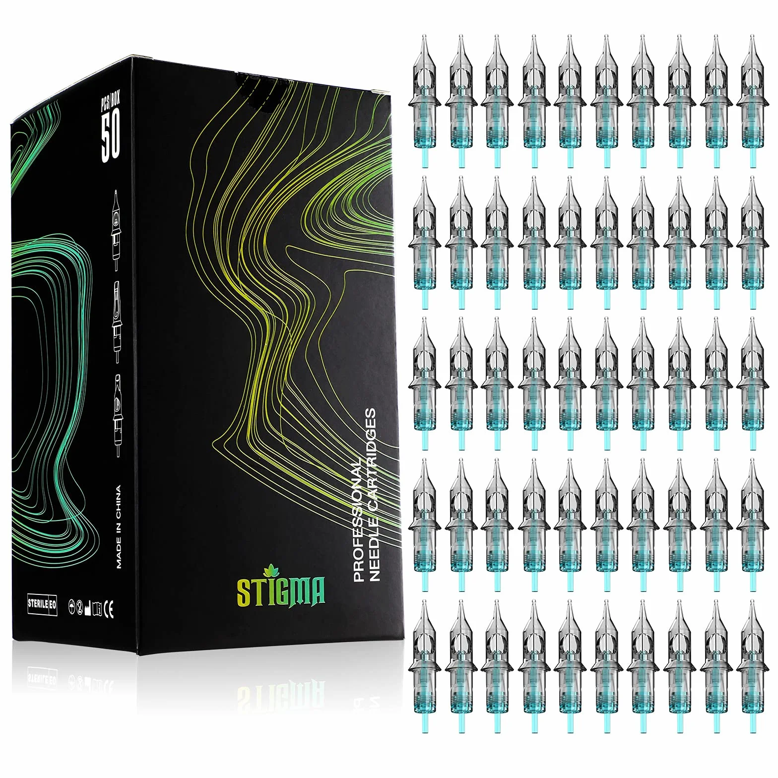 STIGMA 50 sztuk kartridży do tatuażu jednorazowych igieł # 10 Bugpin Round Liner Cartridge 3RL 5RL 7RL 9RL 11RL EN02B-50KIT-R