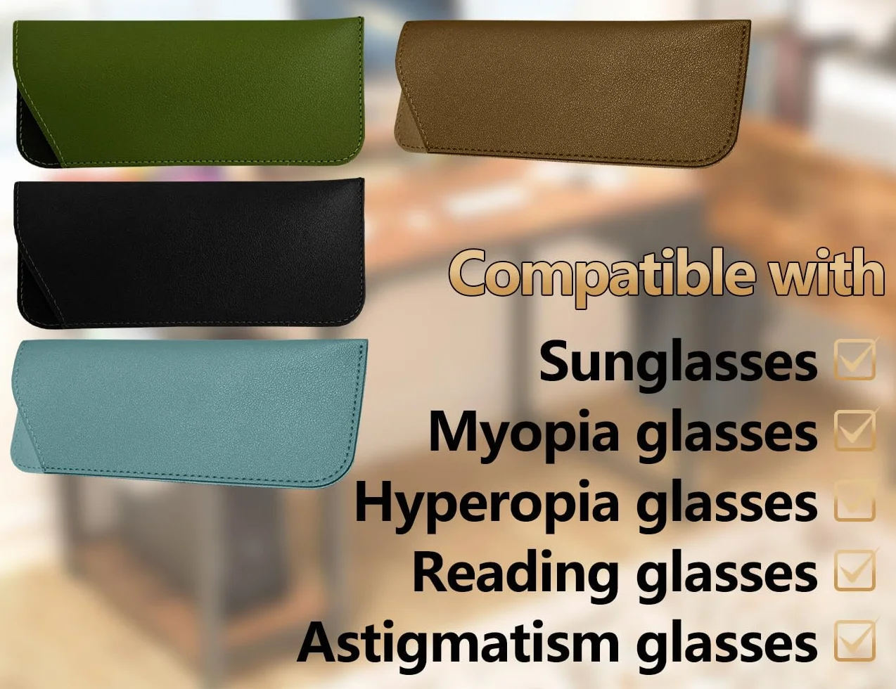 4 szt. etui na okulary, miękkie skórzane płaskie etui na okulary, przenośne etui na okulary, etui na okulary ochronne, etui na okulary do czytania (17,5 x 7,5 cm), Kolor: wielokolorow, S