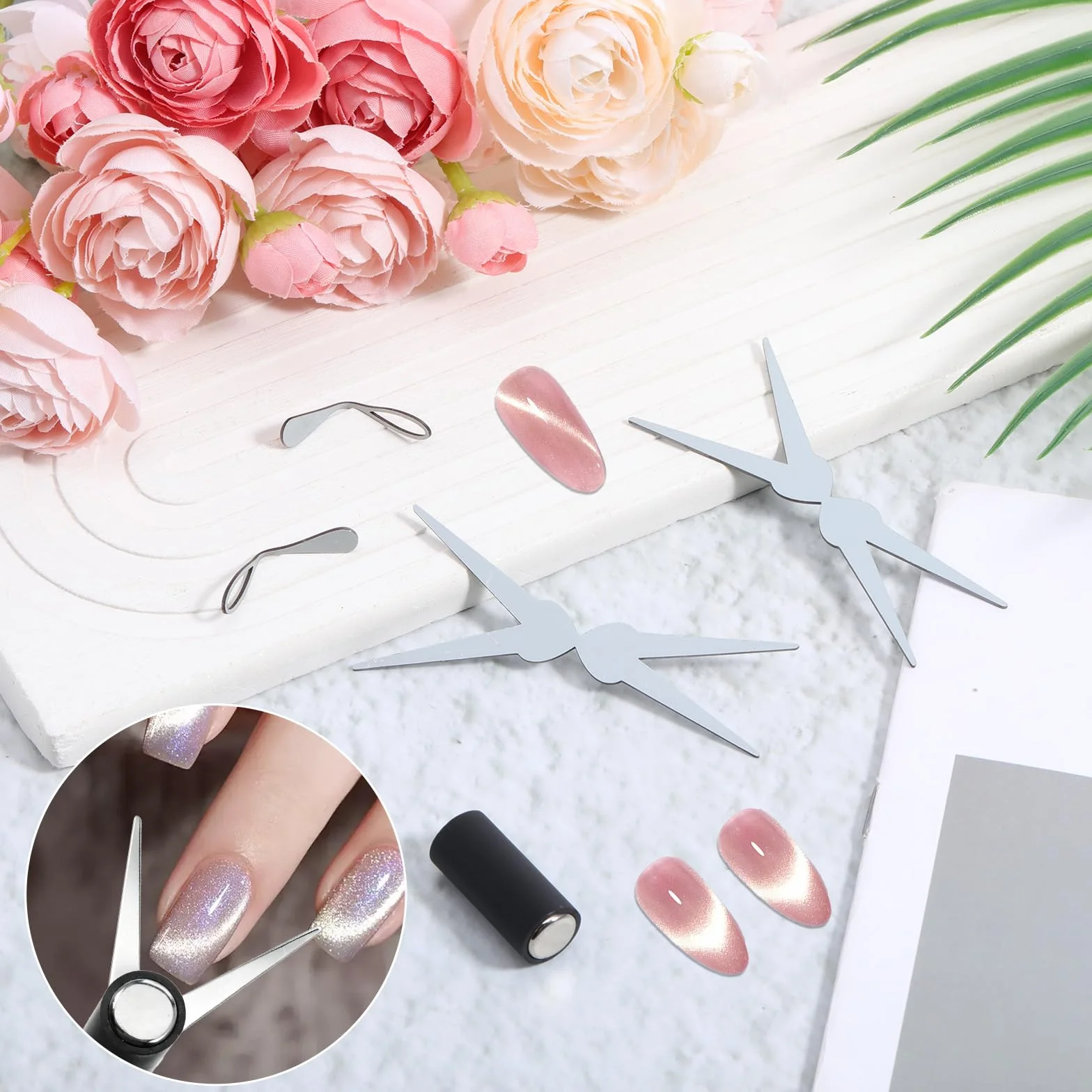 Qianyu Zestaw 2 magnesów Cat Eye do paznokci, narzędzie w kształcie nożyczek, mocny lakier żelowy, akcesoria do manicure