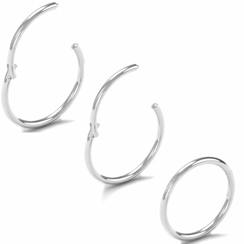 Voarge 3 szt. kolczyk do nosa srebrny złoty 20G kolczyk do nosa 7 mm 8 mm 9 mm przegroda biżuteria czarna złota różowe segment do nosa kolczyk Hoop Lip Tragus Helix kolczyki
