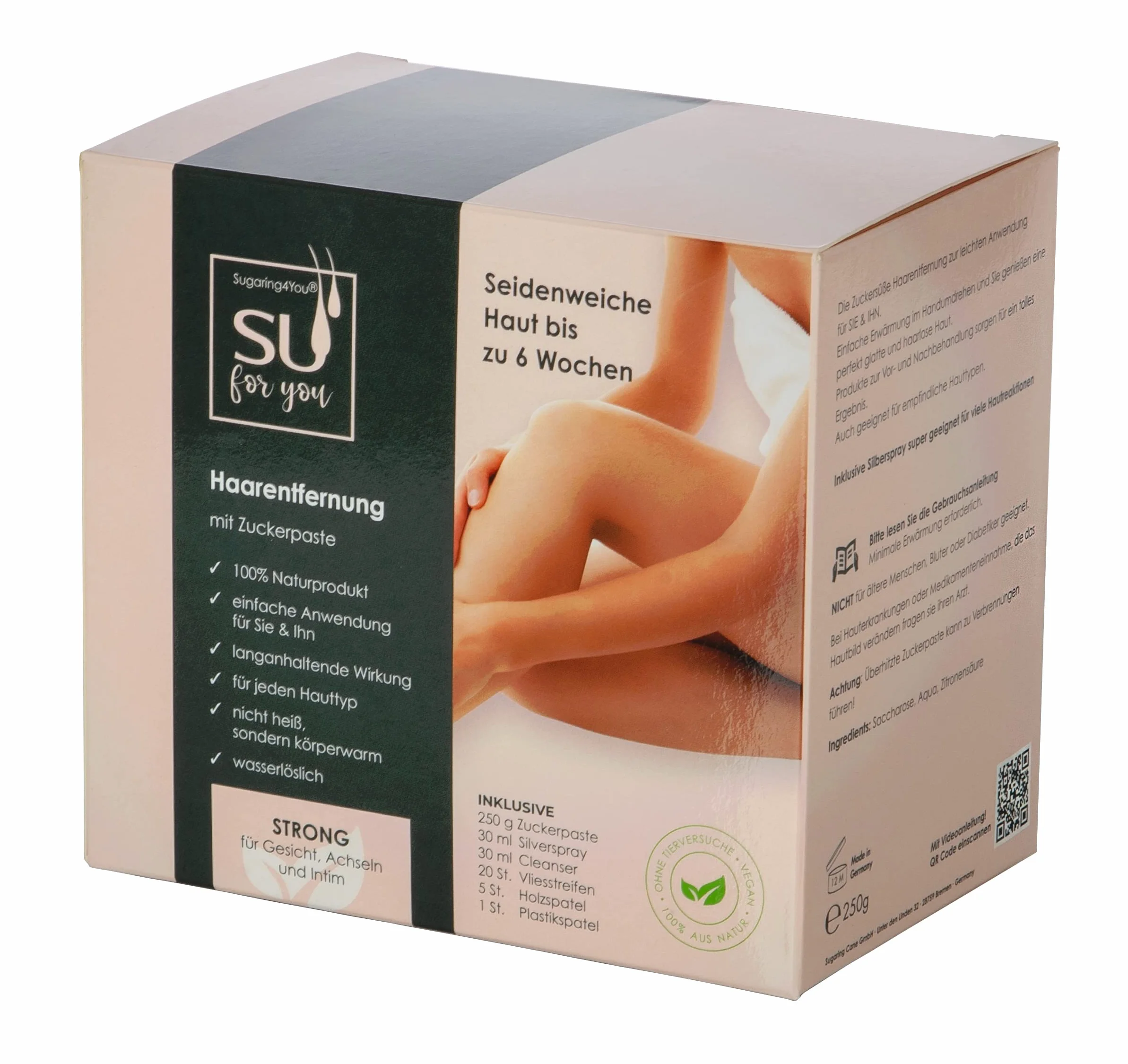 Sugaring4You +1 Pasta cukrowa zestaw kosmetyczny do delikatnego usuwania włosów | Dla stref intymnych i pach (grubość włosów) | Sugaring dla niej i niego | w zestawie Silverspray i odtłuszczacz |