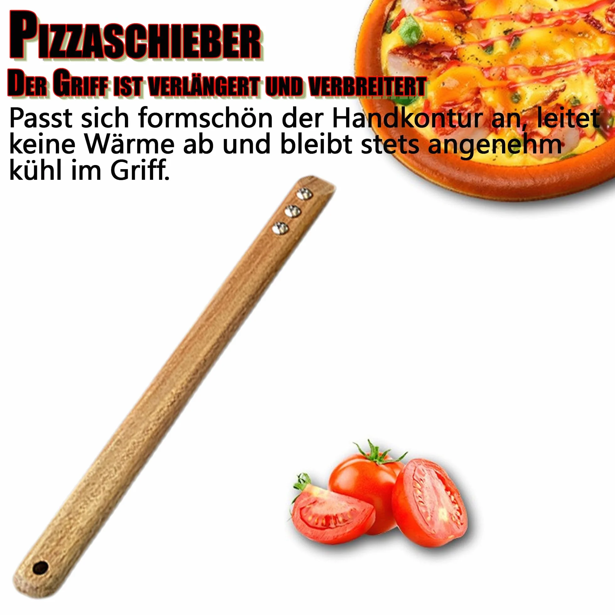 MAEXUS Łopatka do pizzy, 30 cm, ze zdejmowanym uchwytem, duża powierzchnia, łopatka do pizzy ze stali nierdzewnej, perforowana łopatka do pizzy (40 x 30 cm)