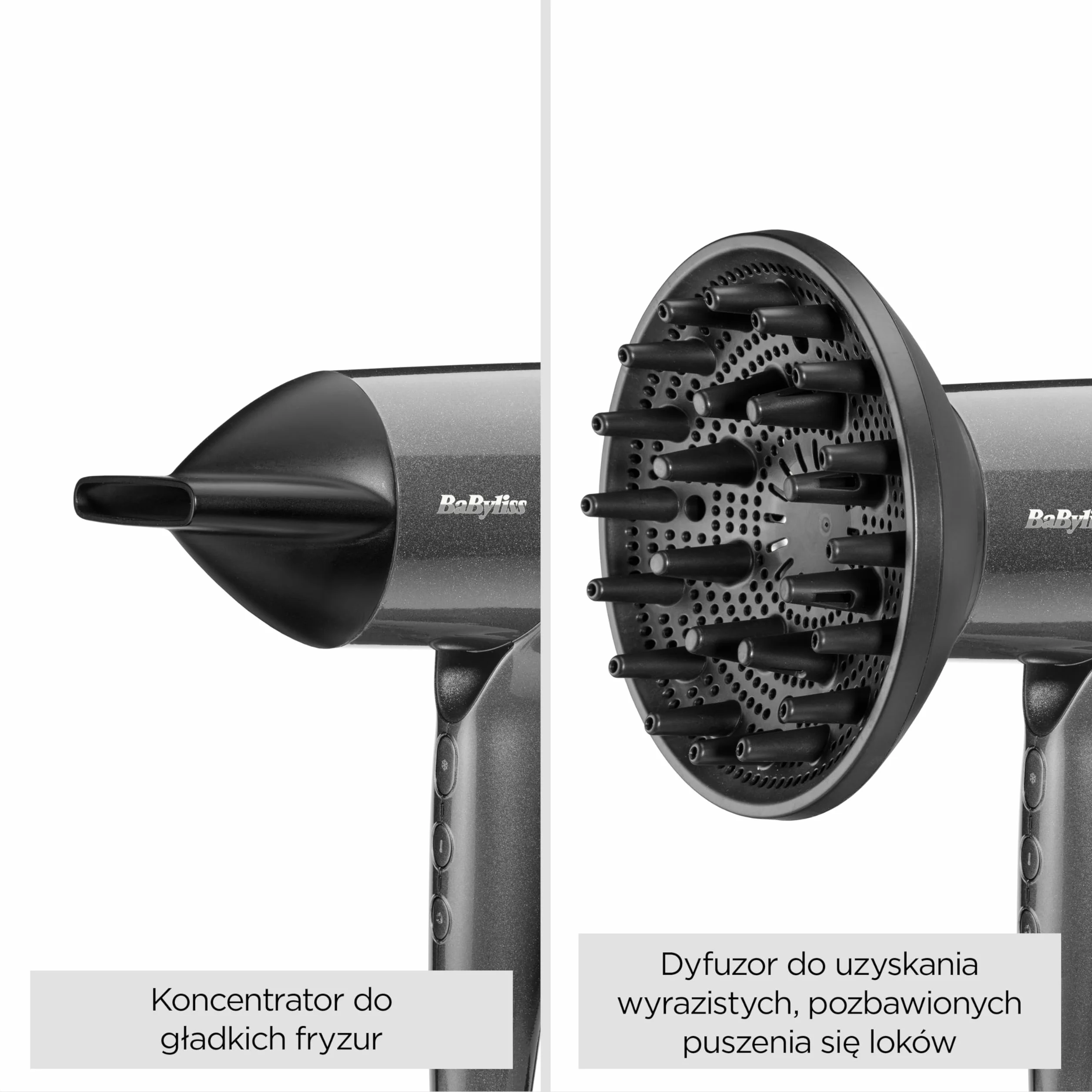 Suszarka do włosów BaByliss Titanium Shine – mocna i kompaktowa, ergonomiczna suszarka, jonizacja przeciw puszeniu, 3 ustawienia temperatury i 3 prędkości, kolor srebrny, model D6200DE