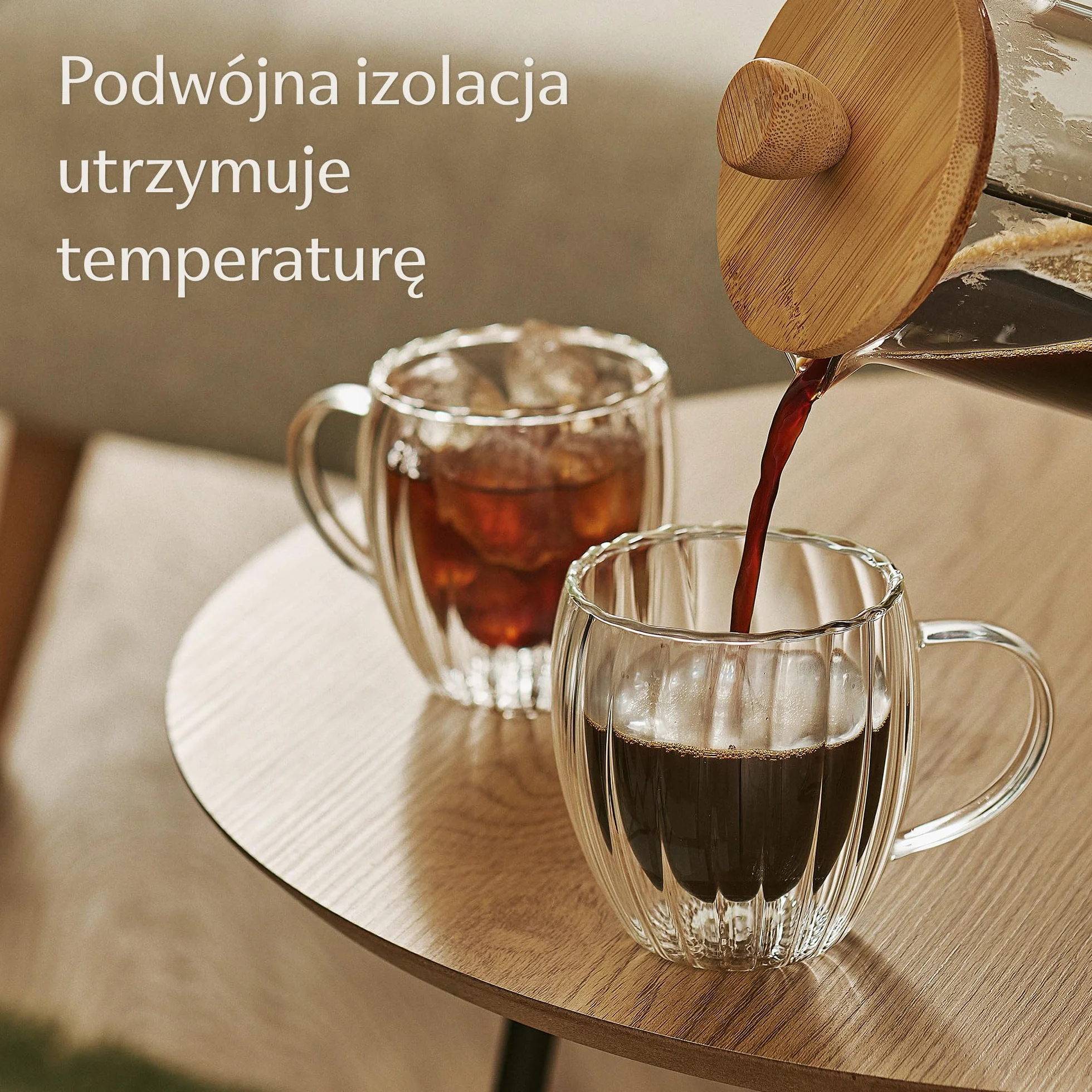 Cosumy Filiżanki do Cappuccino Szklane Dwuścienne - 4szt 230ml - Efekt pływający izolujący ciepło - Żłobkowana konstrukcja - Odporne na ciepło - Można myć w zmywarce