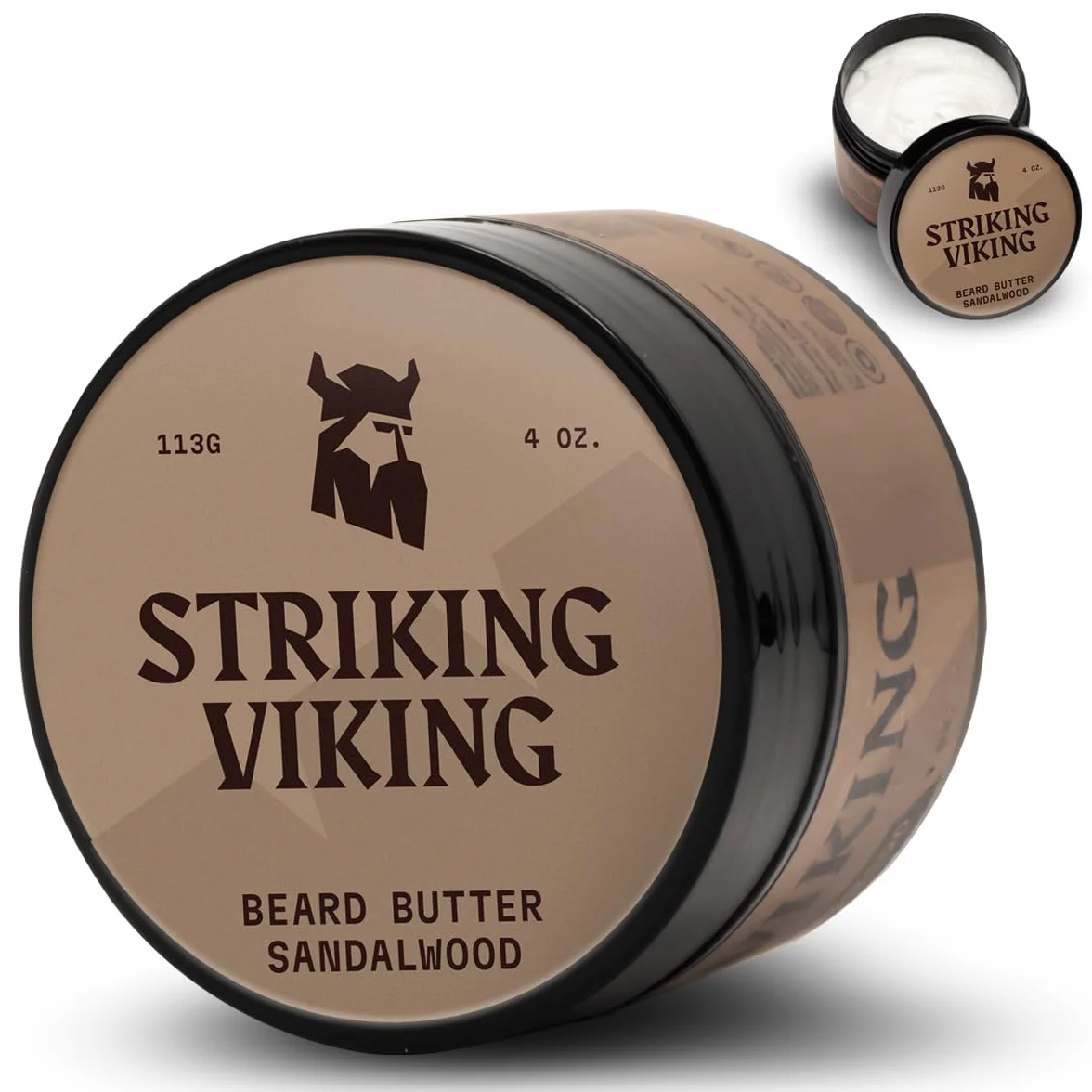 Striking Viking Miękki balsam do brody, 113 g, 1 szt., drzewo sandałowe, zrównoważona tekstura wosku do trzymania i brody, odżywcza odżywka i zmiękczacz do włosów twarzy - wszechstronny balsam do